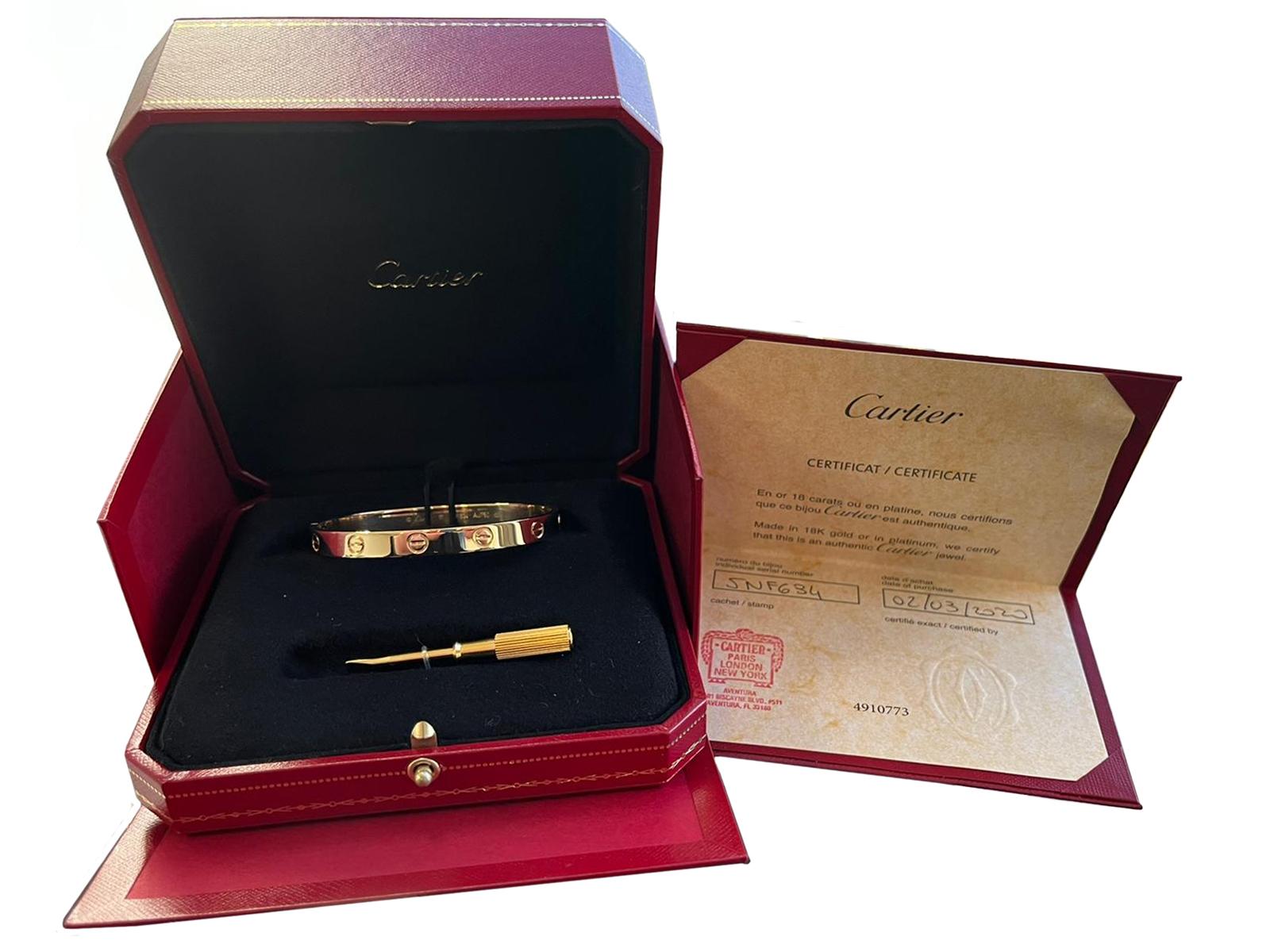 Women's Cartier Love Bracelet 18K Yellow Gold with Screwdriver For Sale