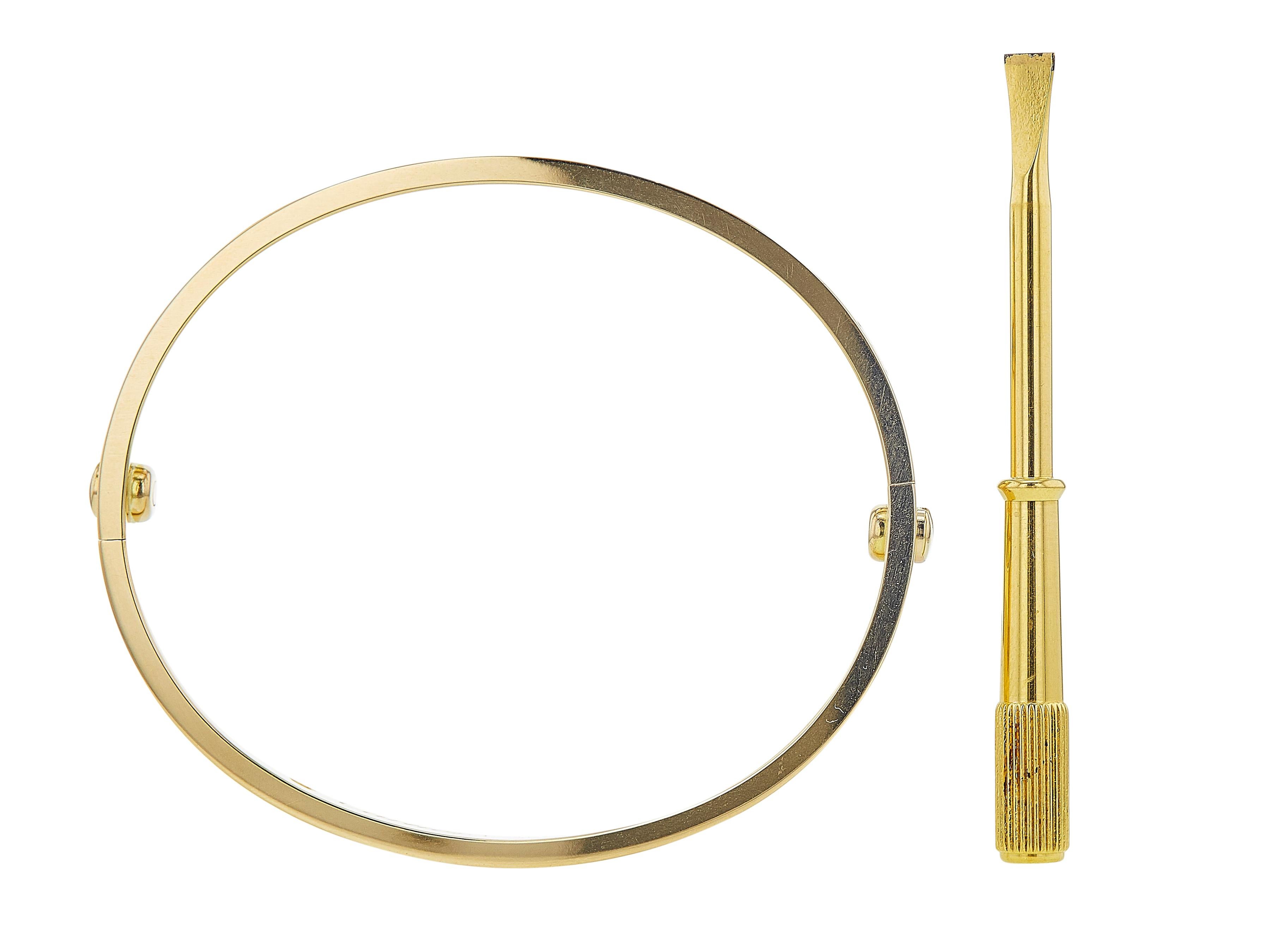 Cartier Bracciale dell'Amore Oro Giallo 18K Classico Modello 4 Diamante Misura 16

Il bracciale Cartier Love è un pezzo senza tempo che unisce il lusso a motivi industriali. Diventata ormai una vera e propria icona nel mondo della gioielleria, è