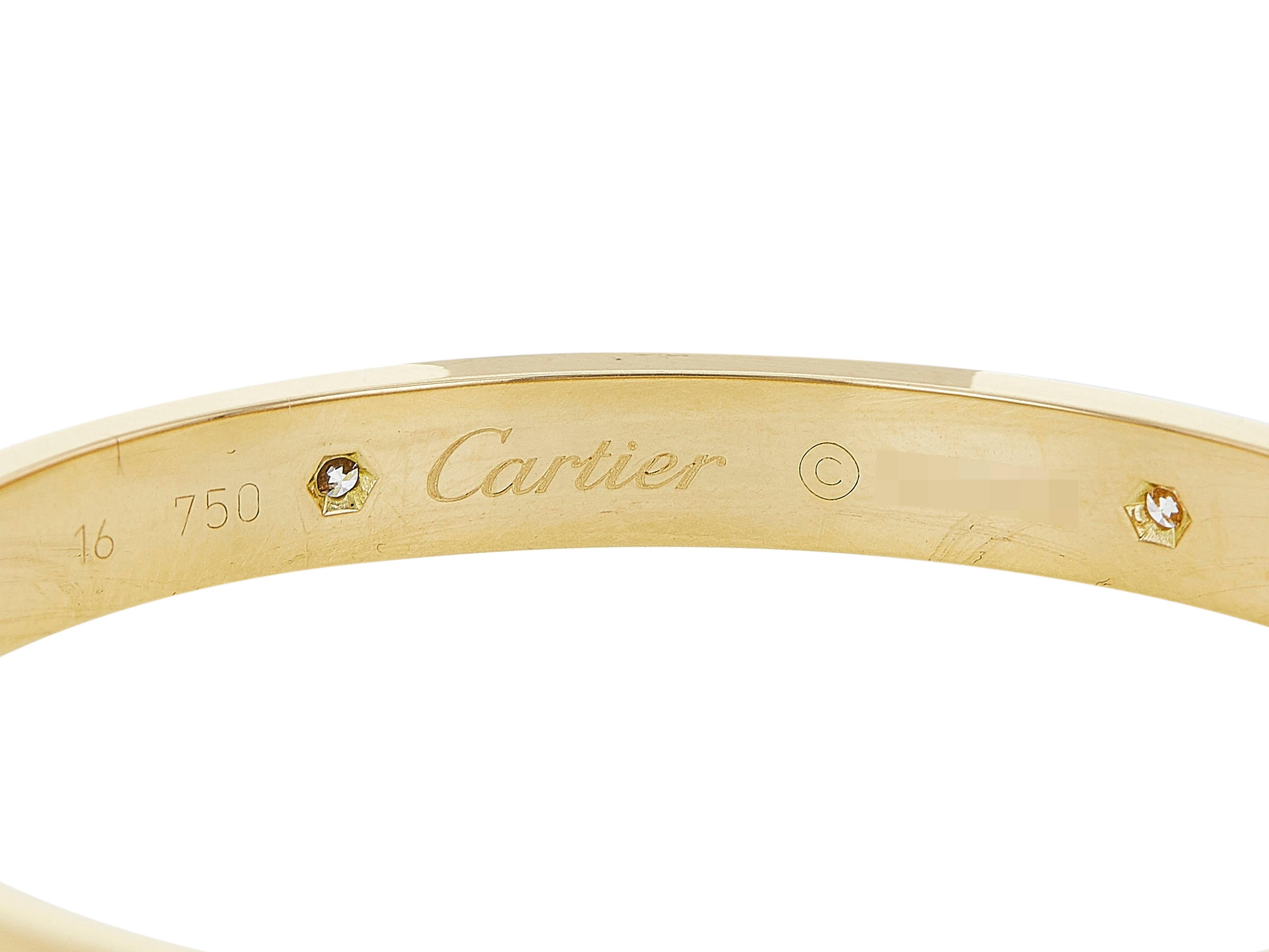Cartier Bracciale dell'Amore 18K YG Classico Modello 4 Diamante Misura 16 In condizioni ottime a New York, NY