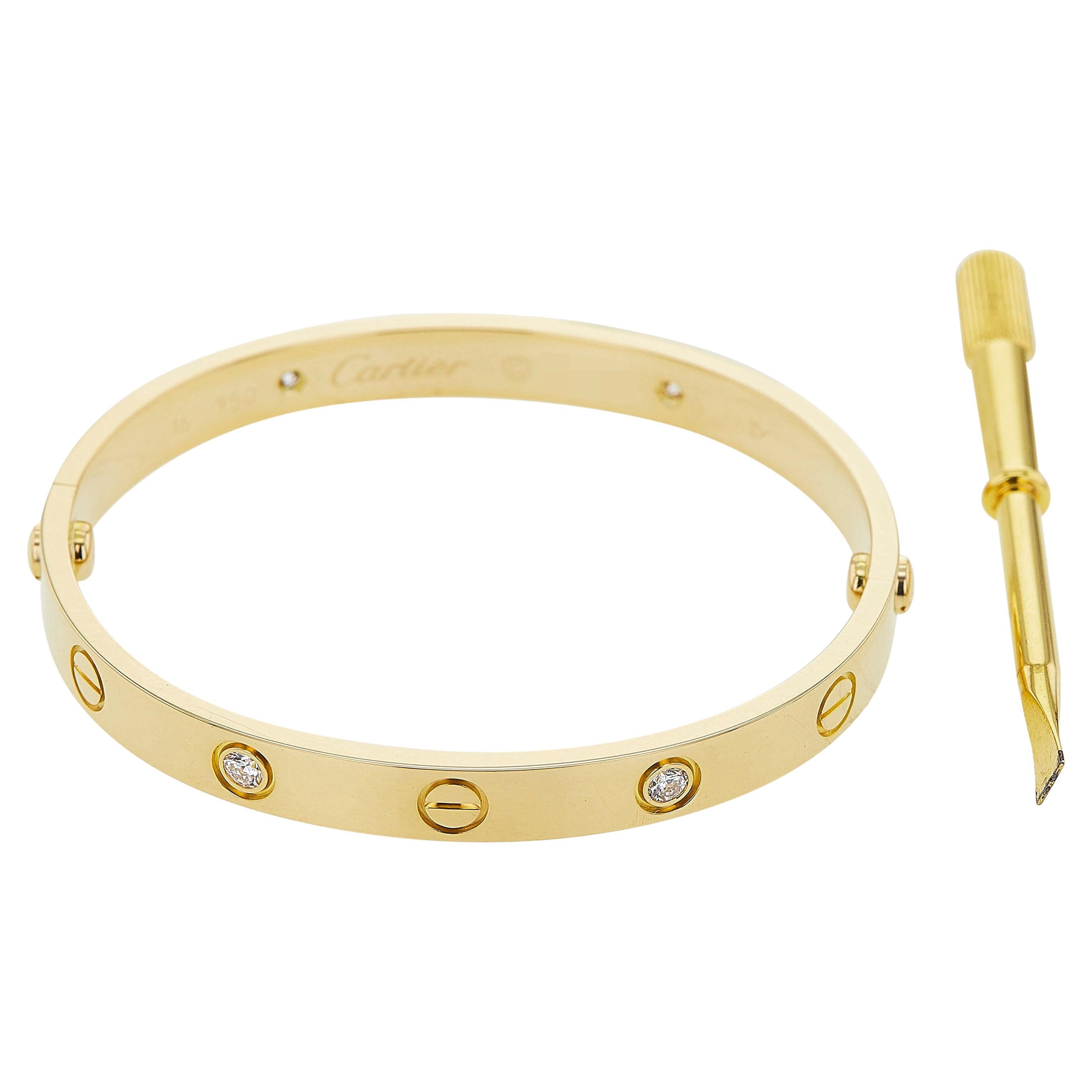 Cartier Love Bracelet 18K Yellow Gold Classic Model 4 Diamond Size 16