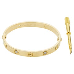 Cartier Love Bracelet 18K Yellow Gold Classic Model 4 Diamond Size 16