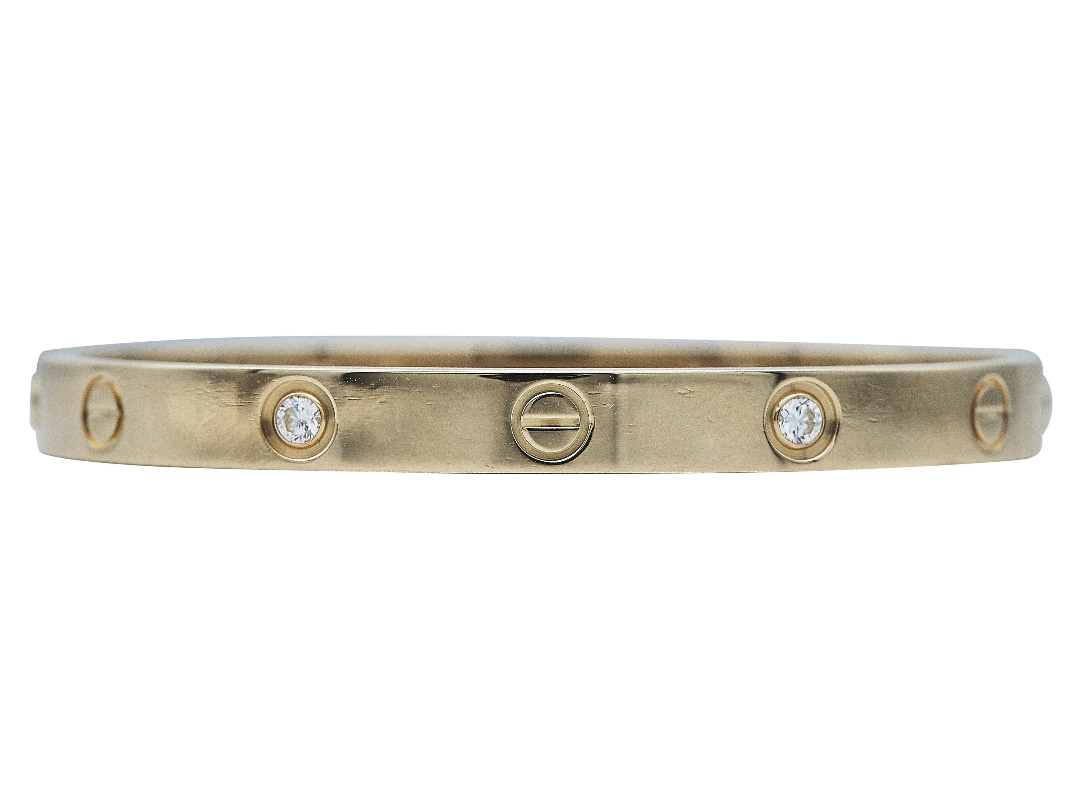 Taglio brillante Cartier Bracciale dell'Amore 18K YG Classico Modello 4 Diamante Taglia 17 in vendita