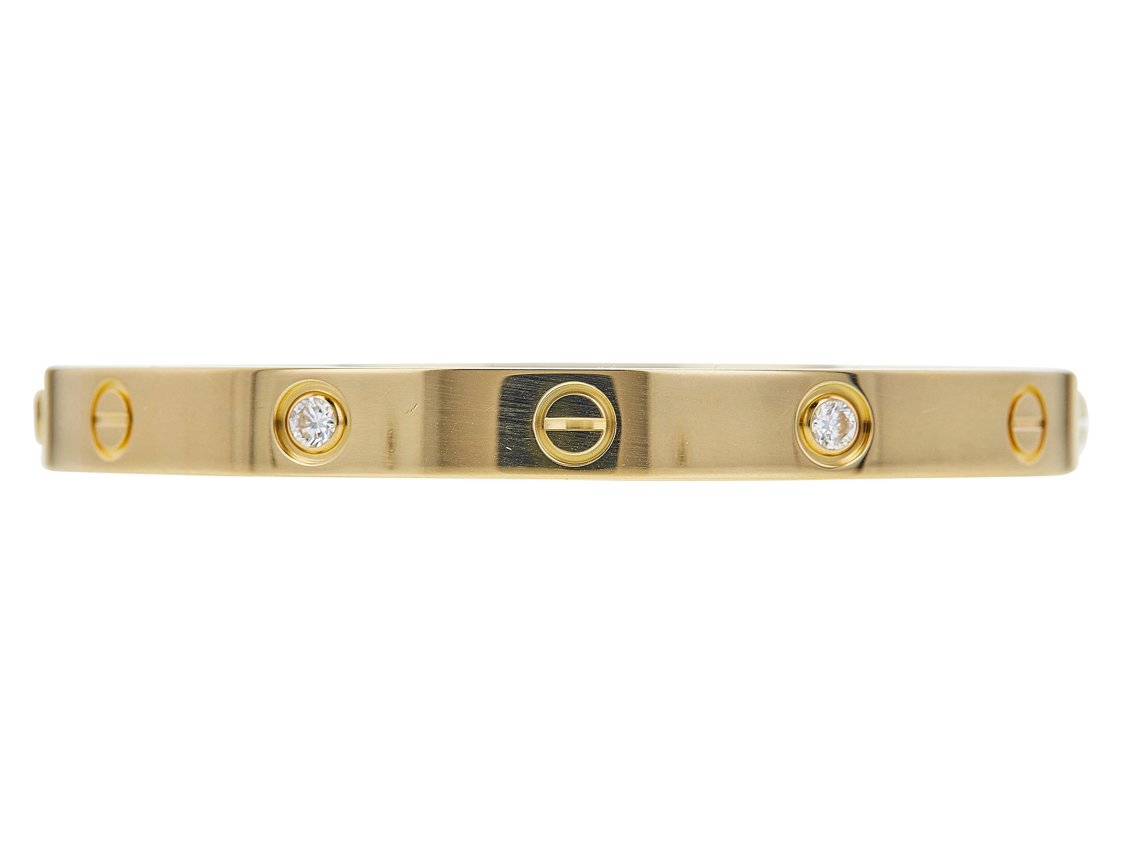 da uomo o donna Cartier Bracciale dell'Amore 18K YG Classico Modello 4 Diamante Taglia 17 in vendita