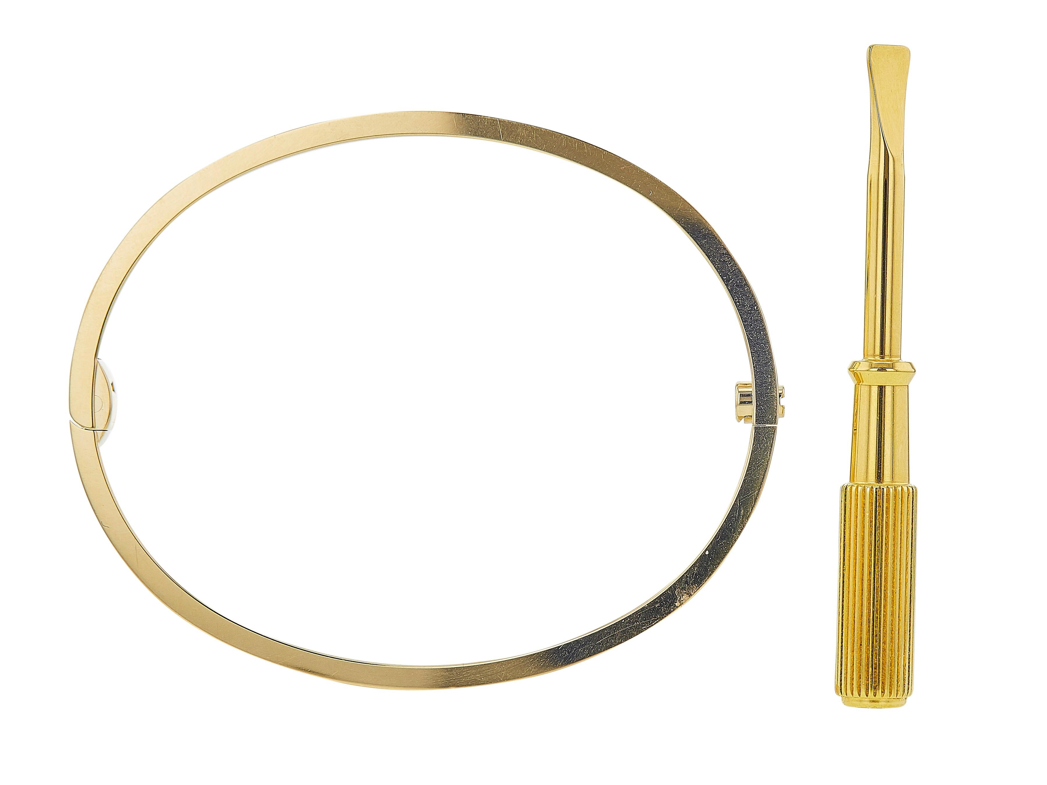 Cartier Bracciale dell'Amore 18K YG Chiusura a vite singola Modello Piccolo Misura 15 In condizioni ottime in vendita a New York, NY
