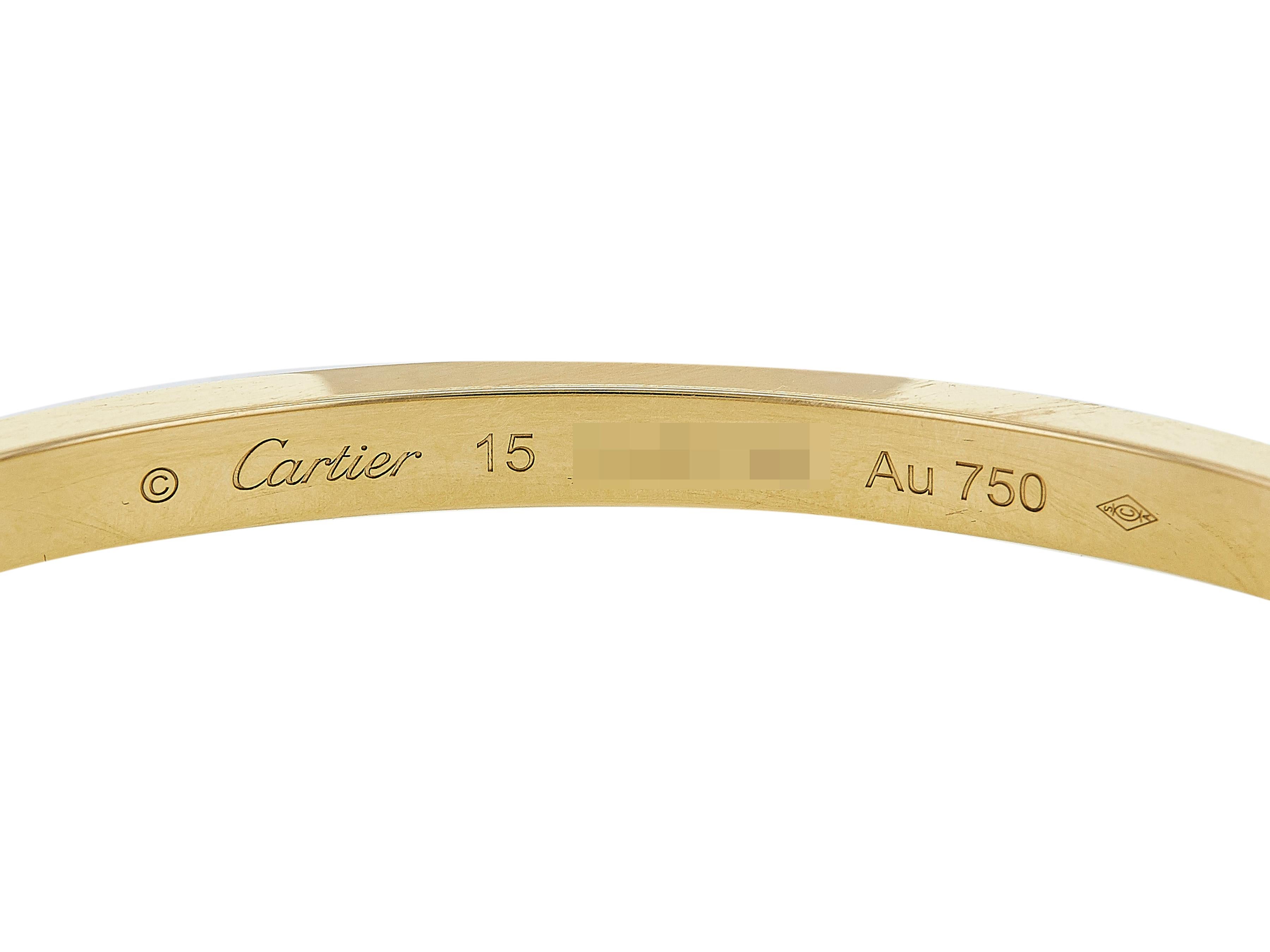 Cartier Bracciale dell'Amore 18K YG Chiusura a vite singola Modello Piccolo Misura 15 in vendita 1