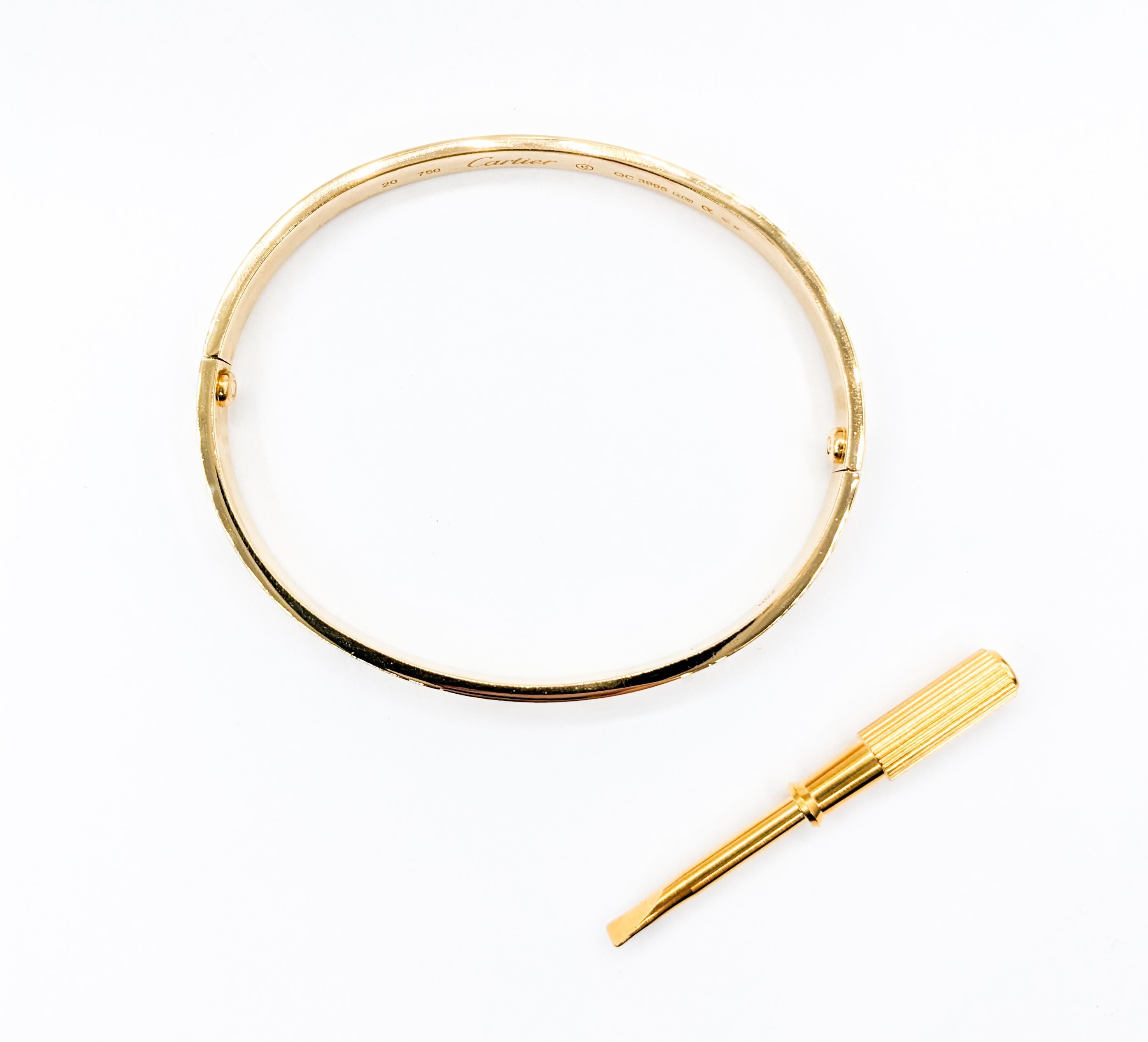 Contemporary Cartier Love Bracelet 18kt Yellow Gold Size 20