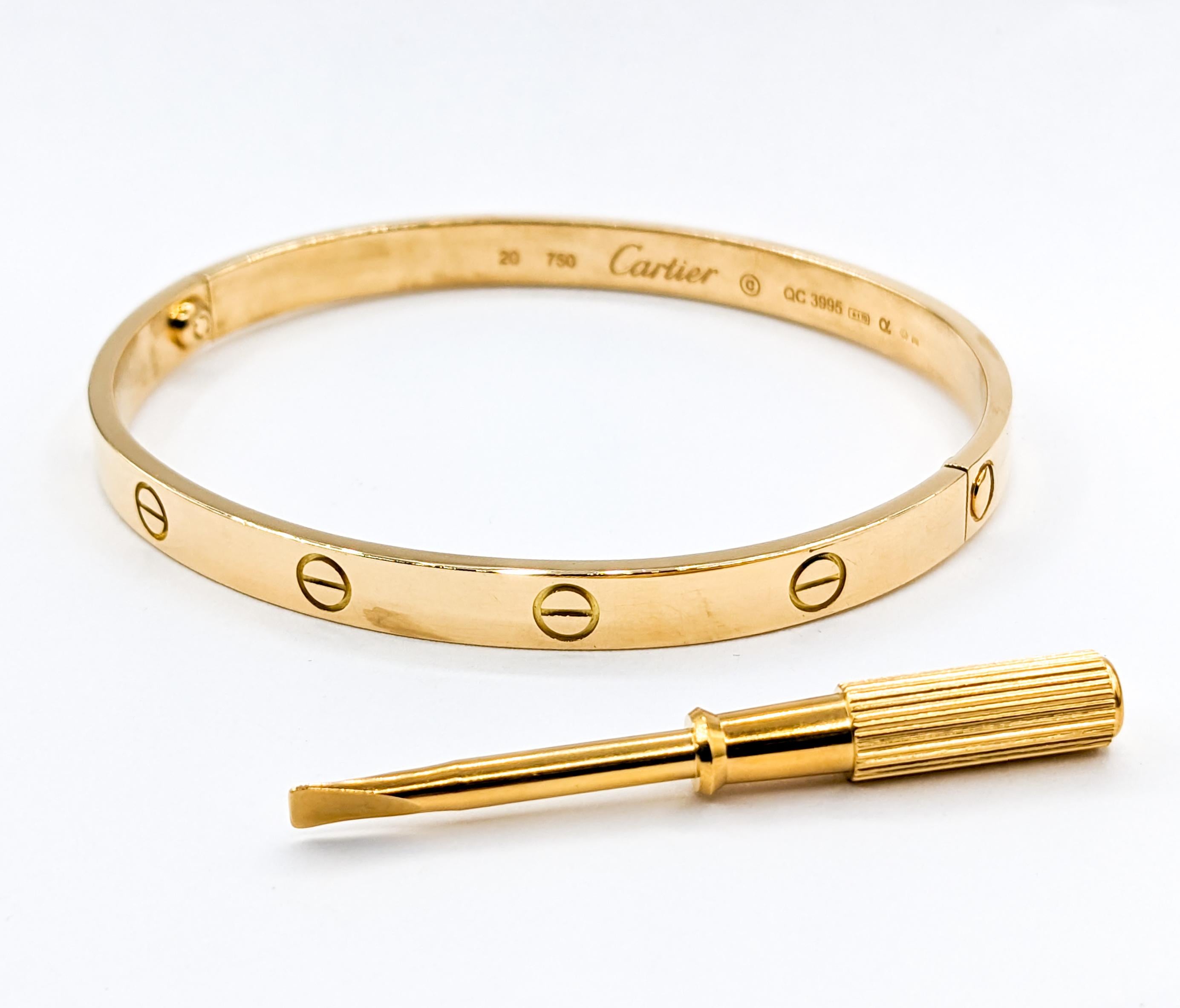 Cartier Love Bracelet 18kt Yellow Gold Size 20 In Excellent Condition In Bloomington, MN