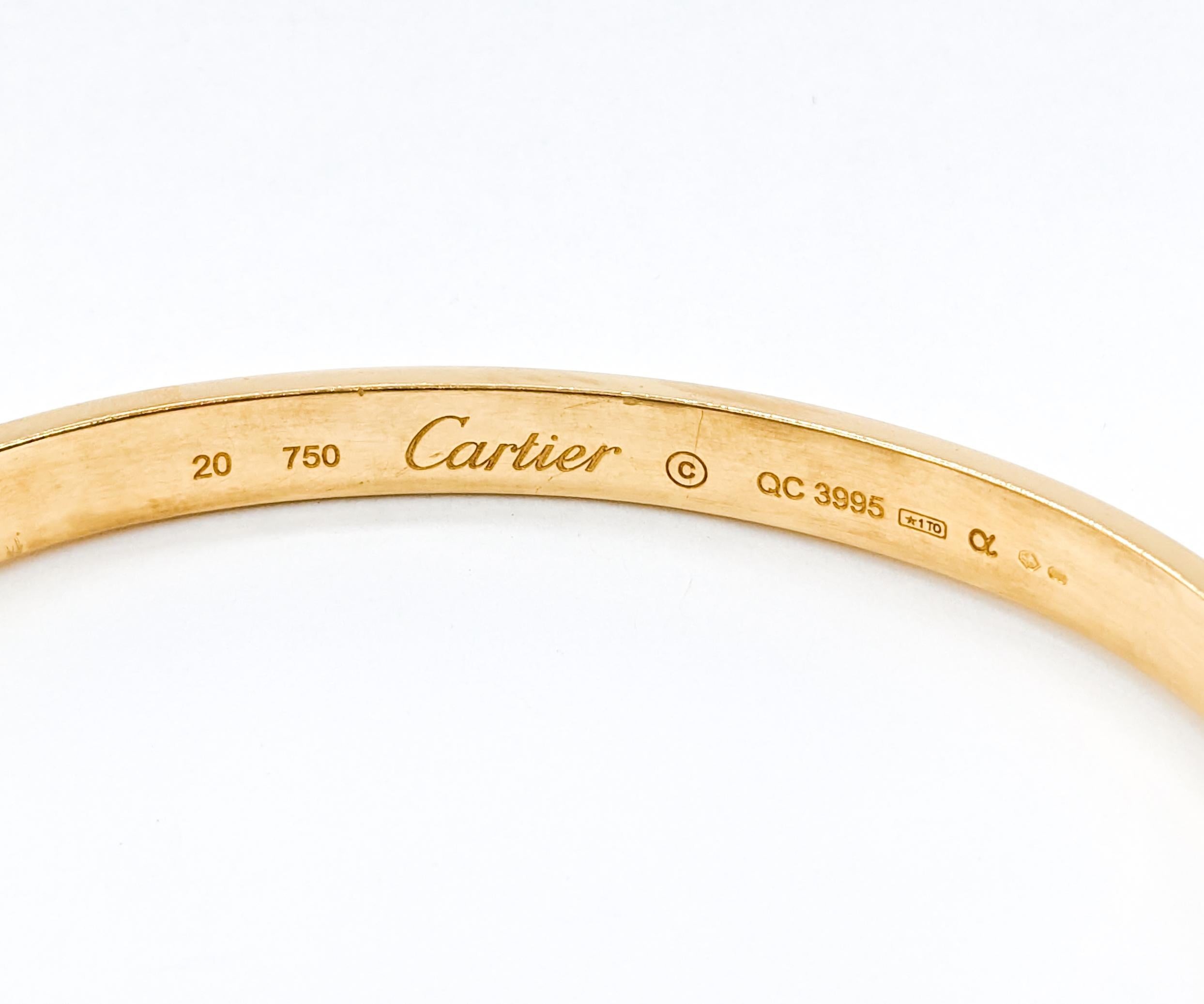 Women's Cartier Love Bracelet 18kt Yellow Gold Size 20