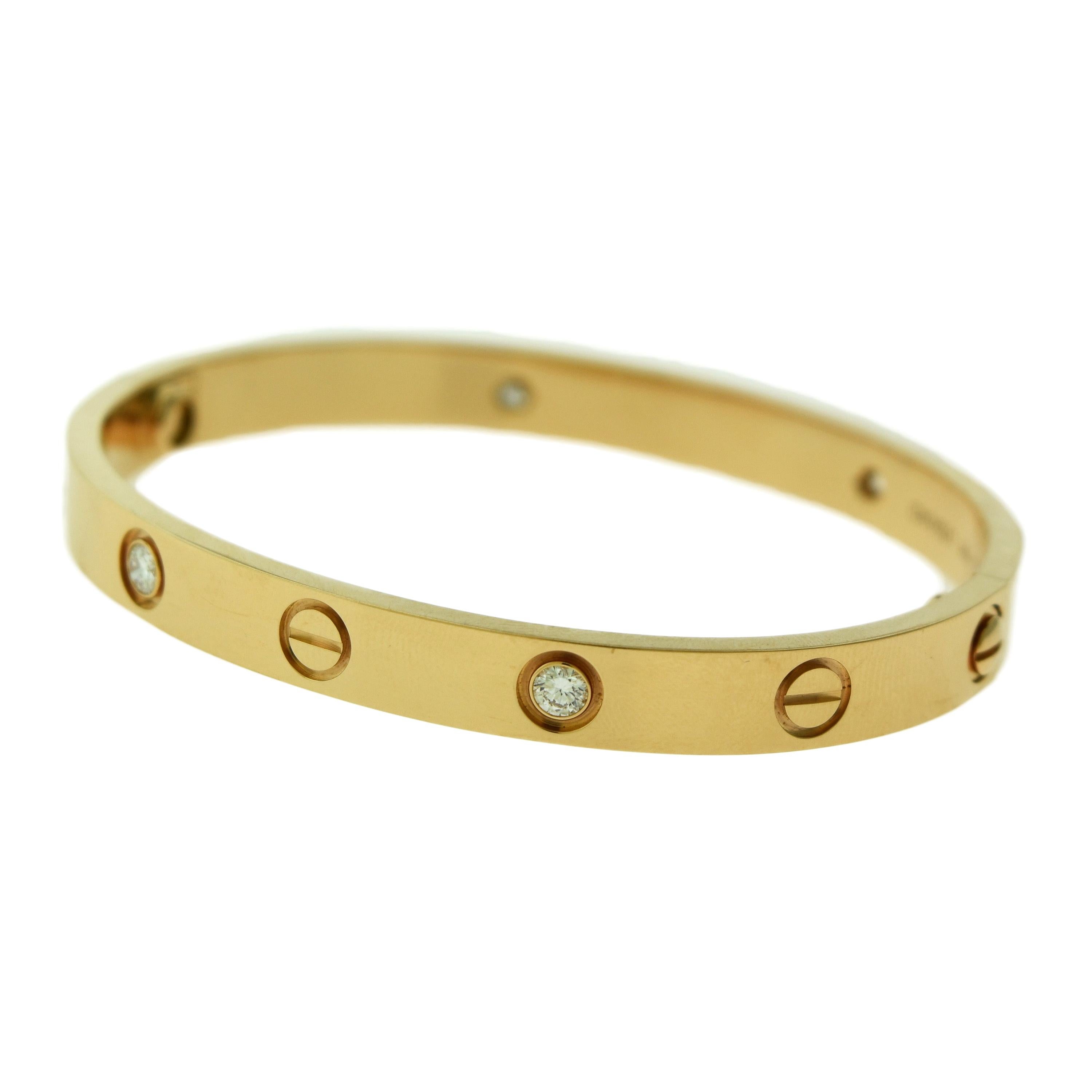 Cartier Love Bracelet 4 Diamond In 18 Karat Rose Gold Certified C 354 For Sale At 1stdibs