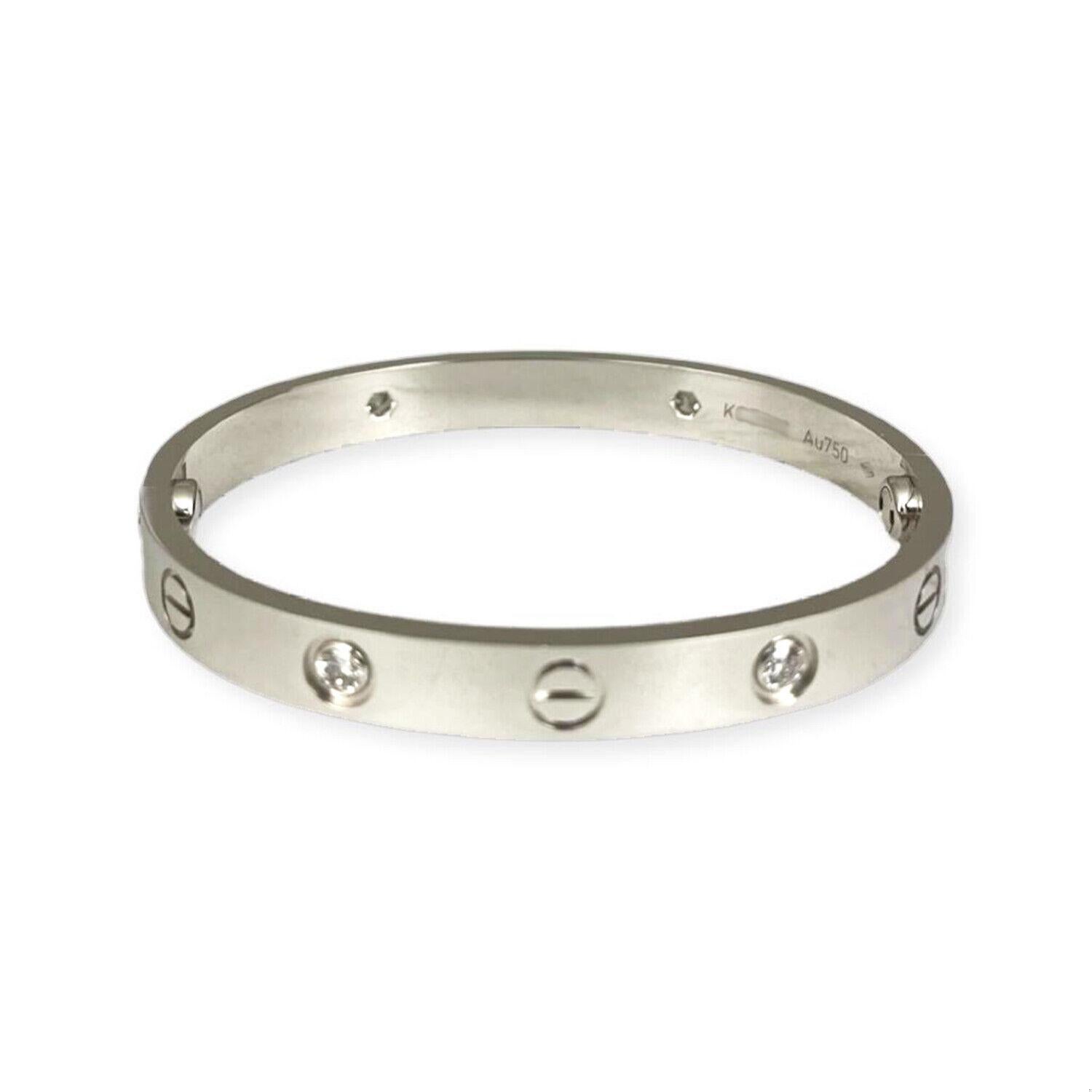 Cartier Love-Armband aus 18 Karat Weißgold mit 4 Diamanten, Größe 15 (C-529) im Zustand „Gut“ im Angebot in Miami, FL