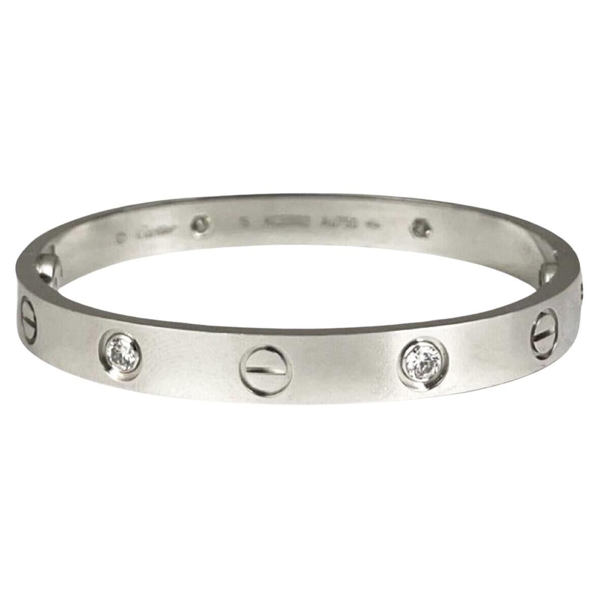 Cartier Love-Armband aus 18 Karat Weißgold mit 4 Diamanten, Größe 15 (C-529)