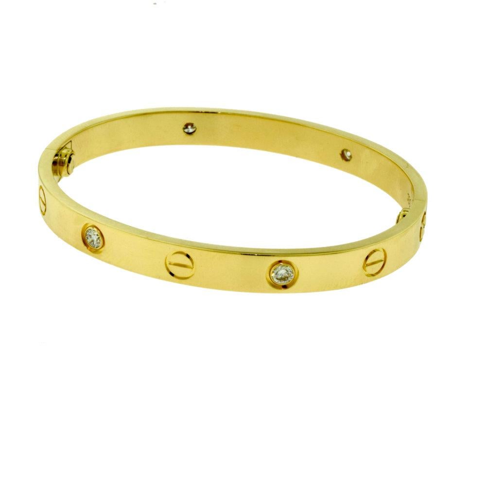 Round Cut Cartier Love Bracelet 4 Diamond in 18 Karat Yellow Gold