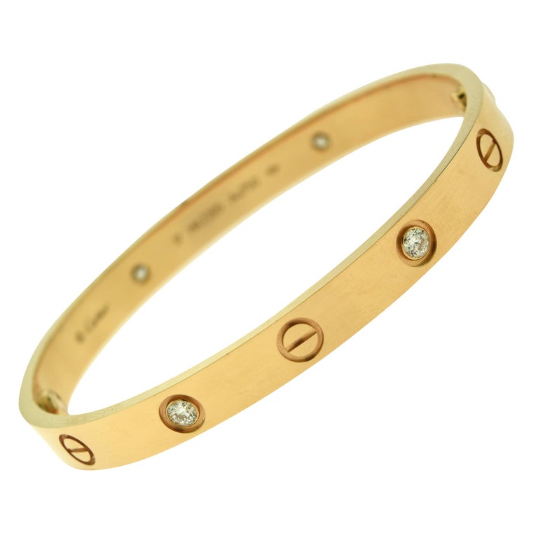 Cartier Love Bracelet 4 Diamonds, 18 Karat Rose Gold, Certified 'C-334' at  1stDibs