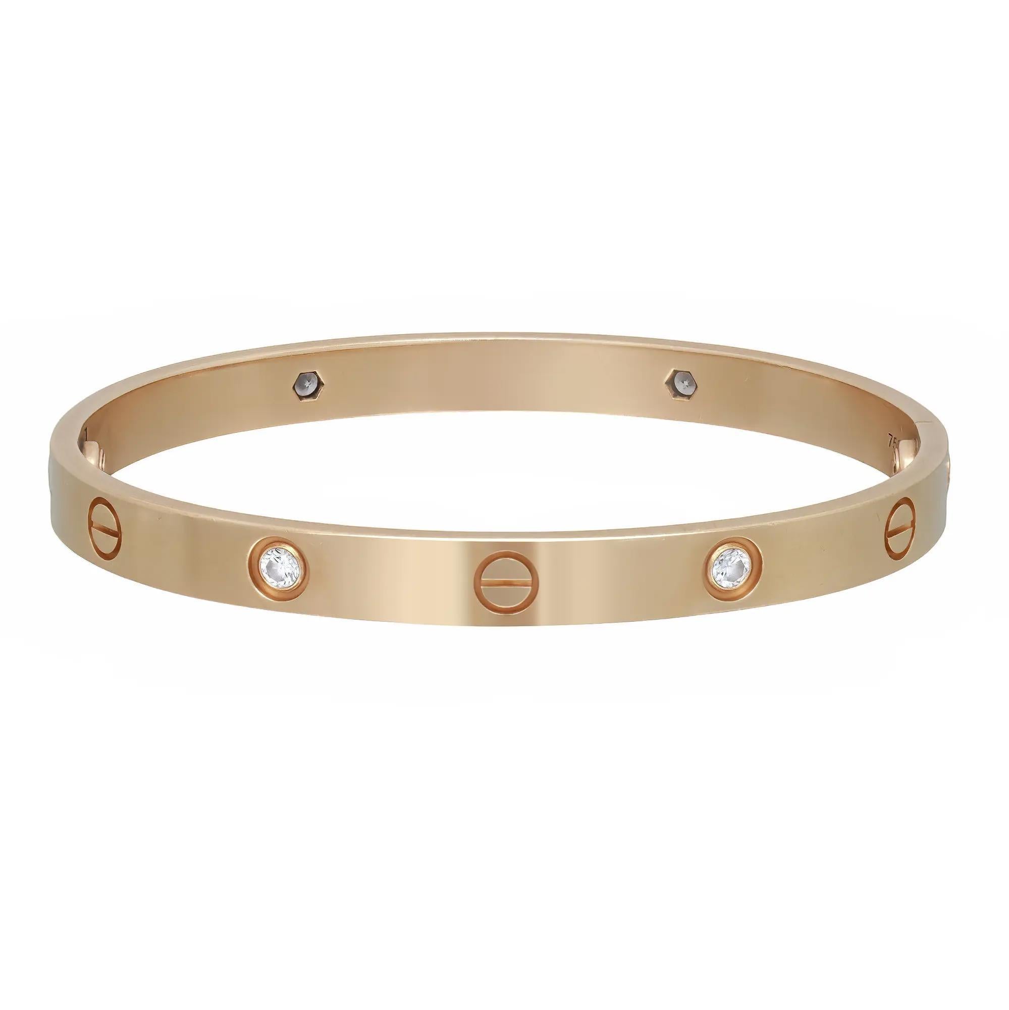 Moderno Cartier Bracciale dell'Amore 4 Diamanti Modello Classico Oro Giallo 18K Taglia 18 in vendita