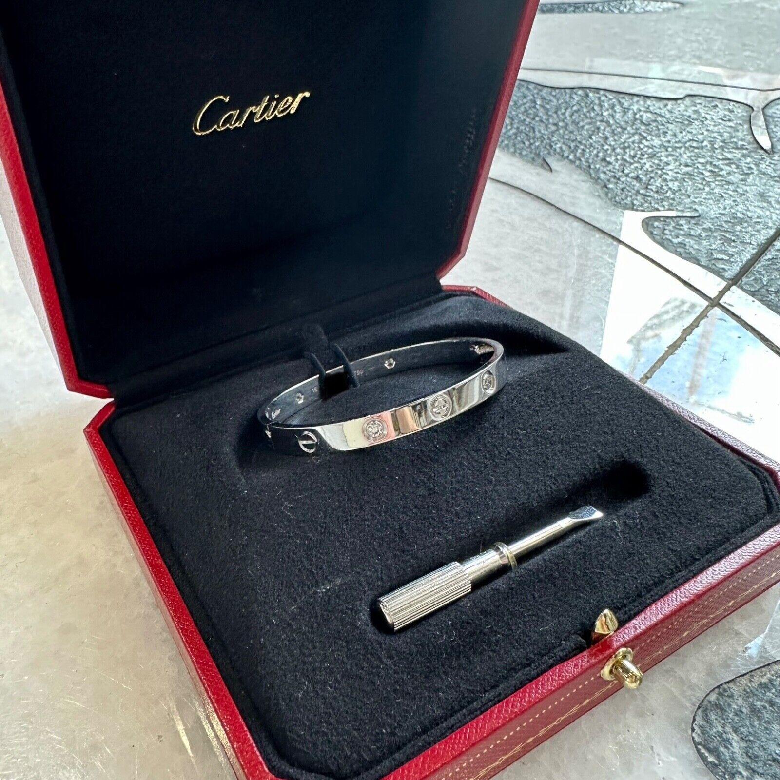 Cartier Love-Armband aus 18 Karat Weißgold mit 4 Diamanten, Größe 16 (C-650) 2