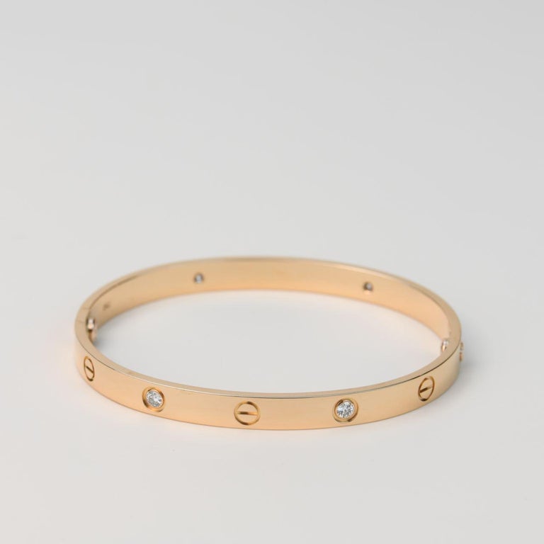 Cartier Rose Gold Full Diamond Love Bracelet Size 18 B6040618