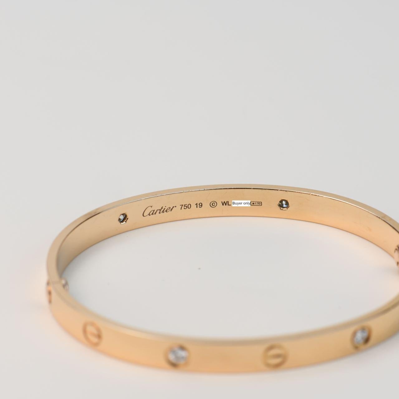 Cartier Love Bracelet 4 Diamonds Rose Gold Size 19 In Excellent Condition For Sale In Banbury, GB