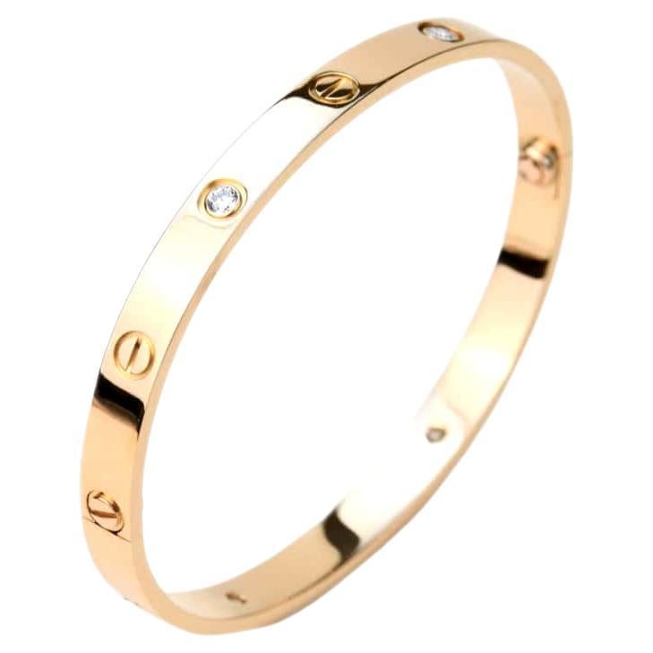 Cartier Love Bracelet 4 Diamonds Rose Gold Size 19