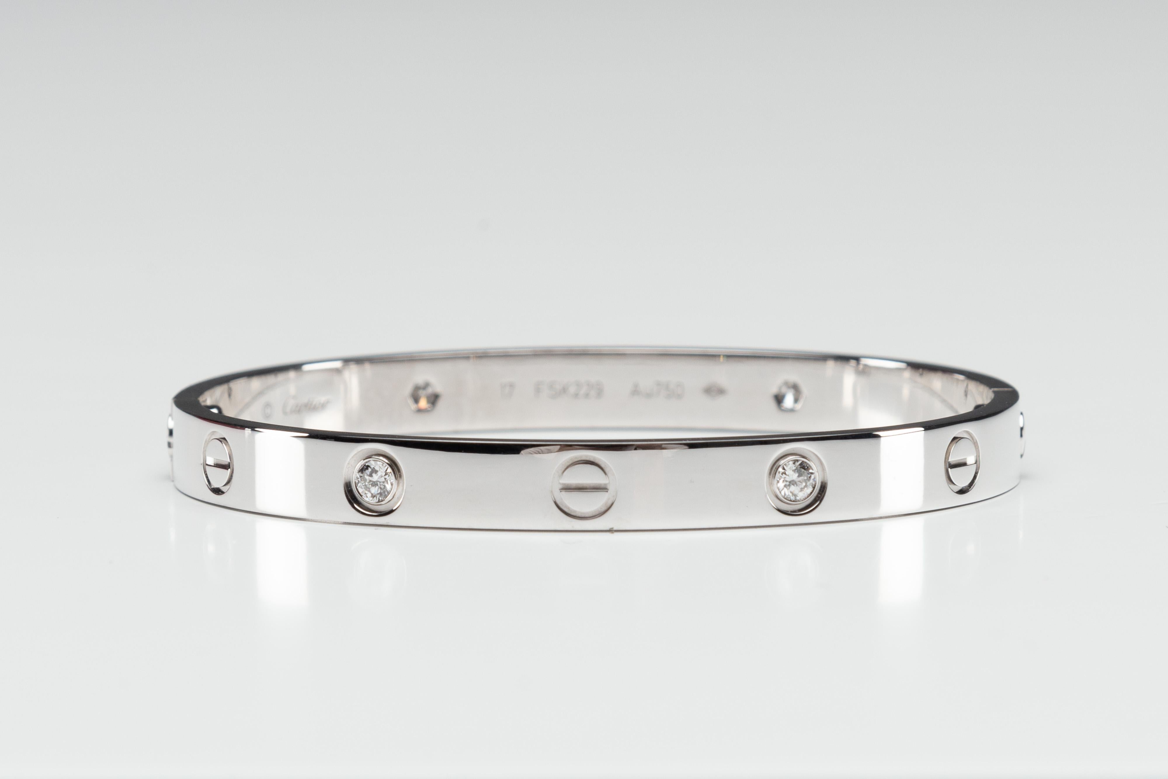 Cartier Love Bracelet 4 Diamonds White Gold Size 17 6