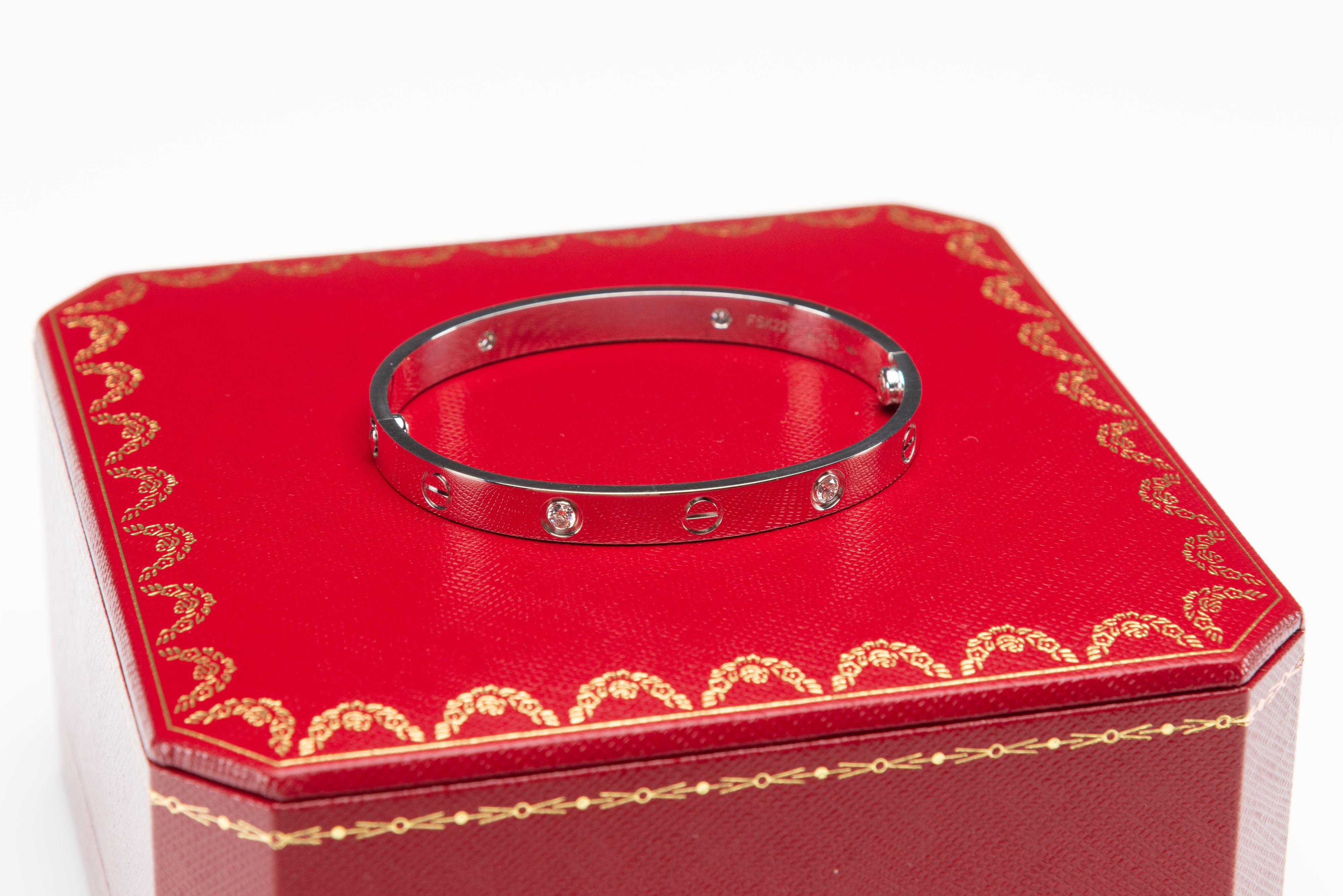 Cartier Love Bracelet 4 Diamonds White Gold Size 17 7