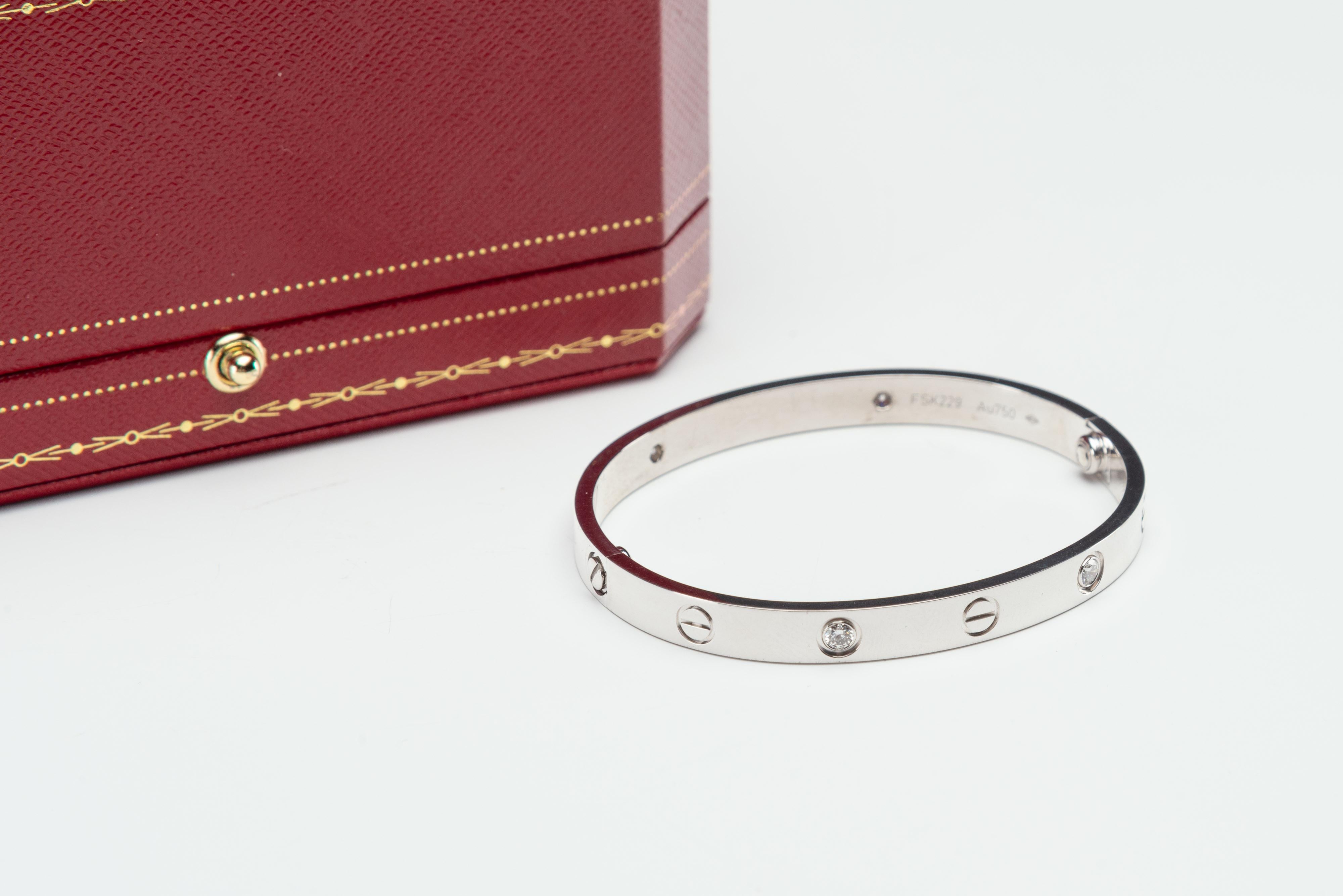Cartier Love Bracelet 4 Diamonds White Gold Size 17 8