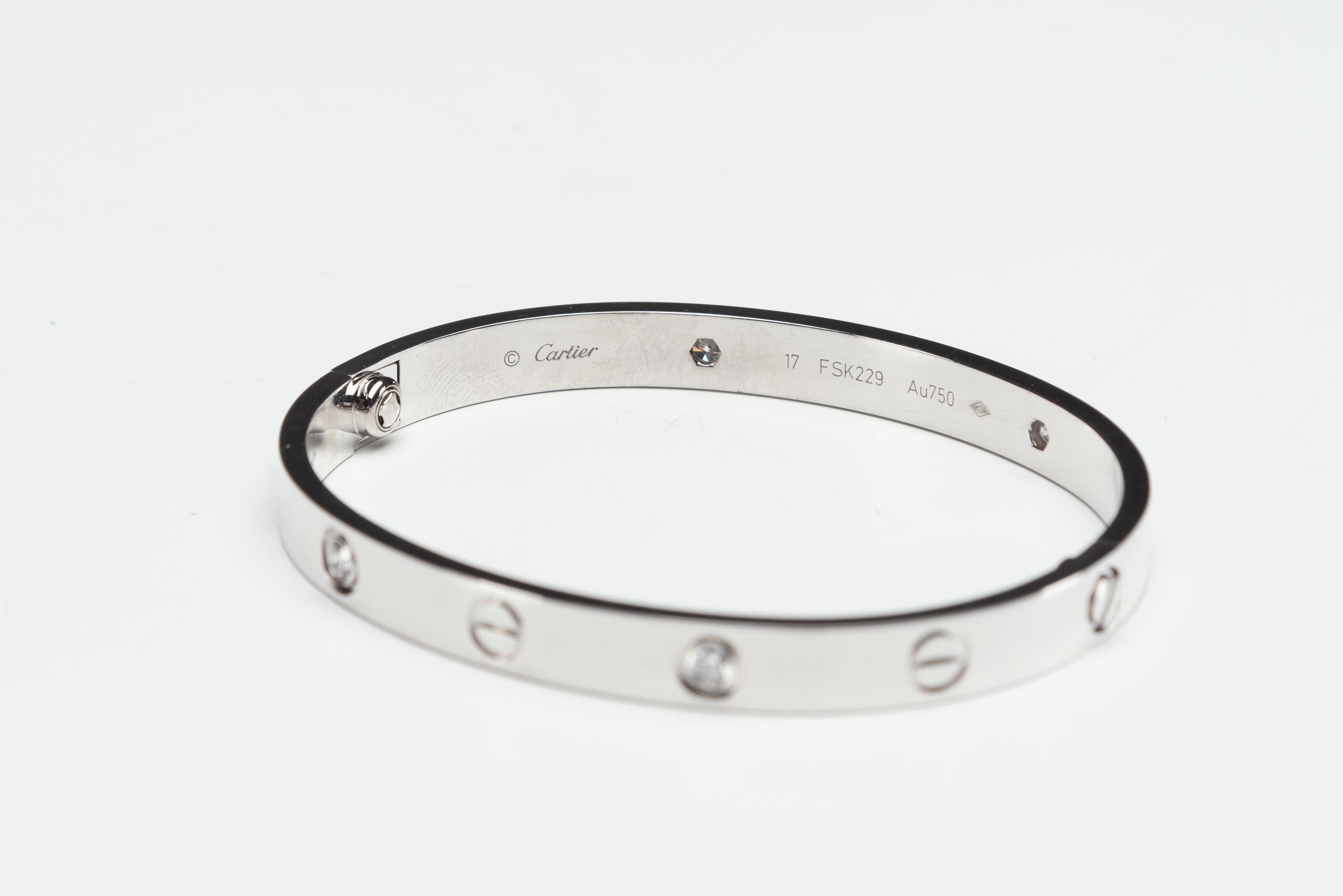 Cartier Love Bracelet 4 Diamonds White Gold Size 17 9