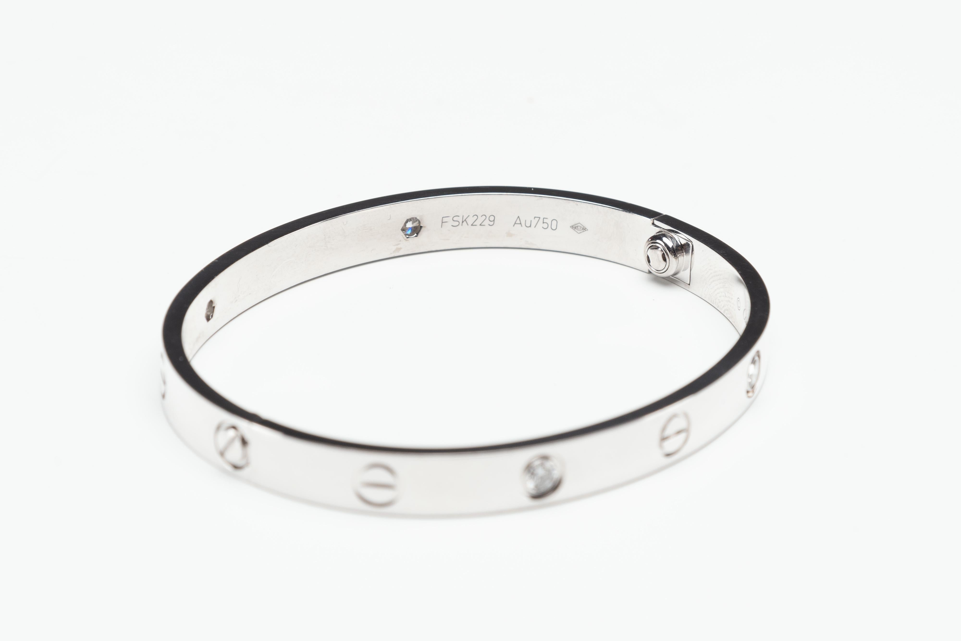 Cartier Love Bracelet 4 Diamonds White Gold Size 17 In Excellent Condition In Roosendaal, NL