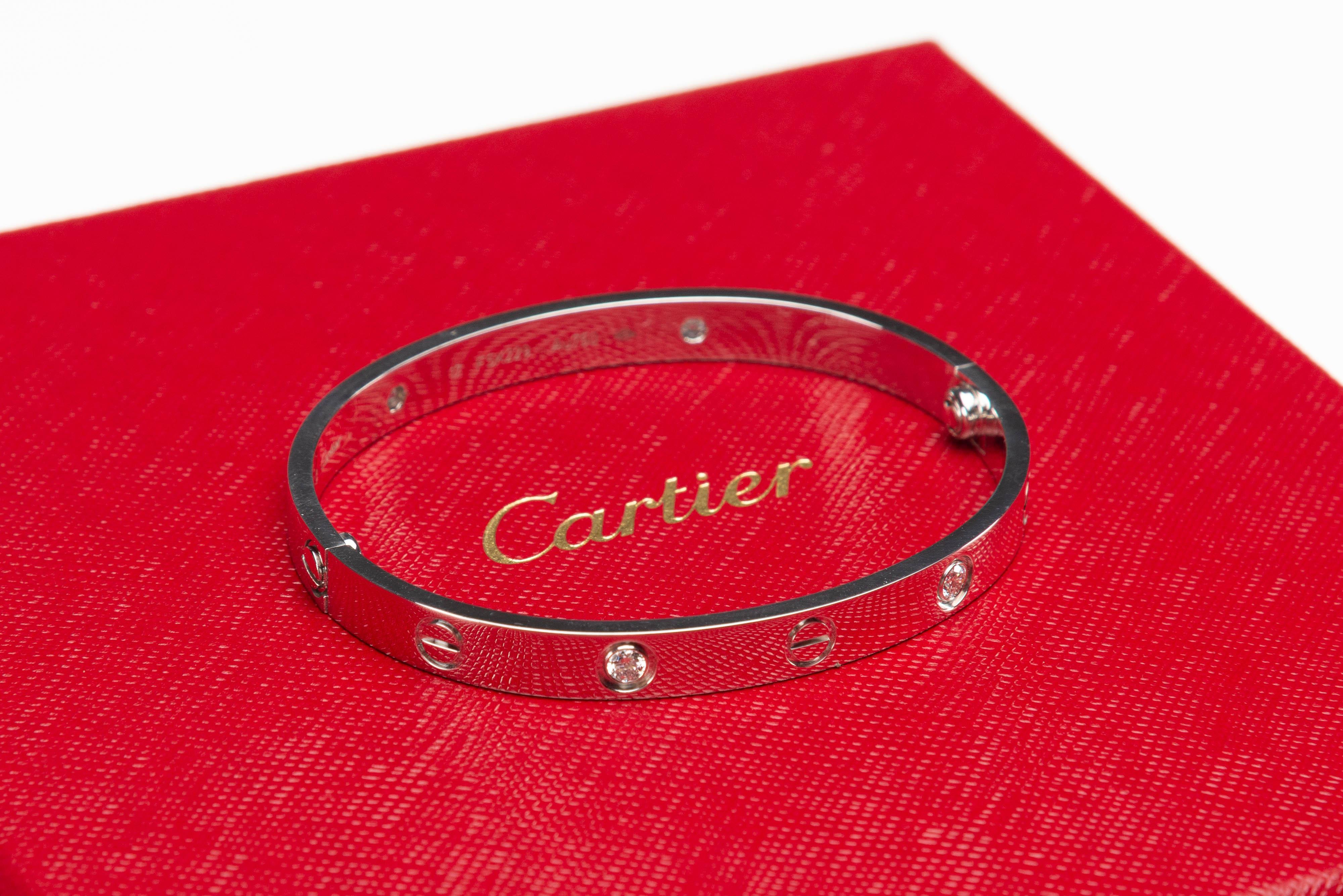 Cartier Love Bracelet 4 Diamonds White Gold Size 17 1