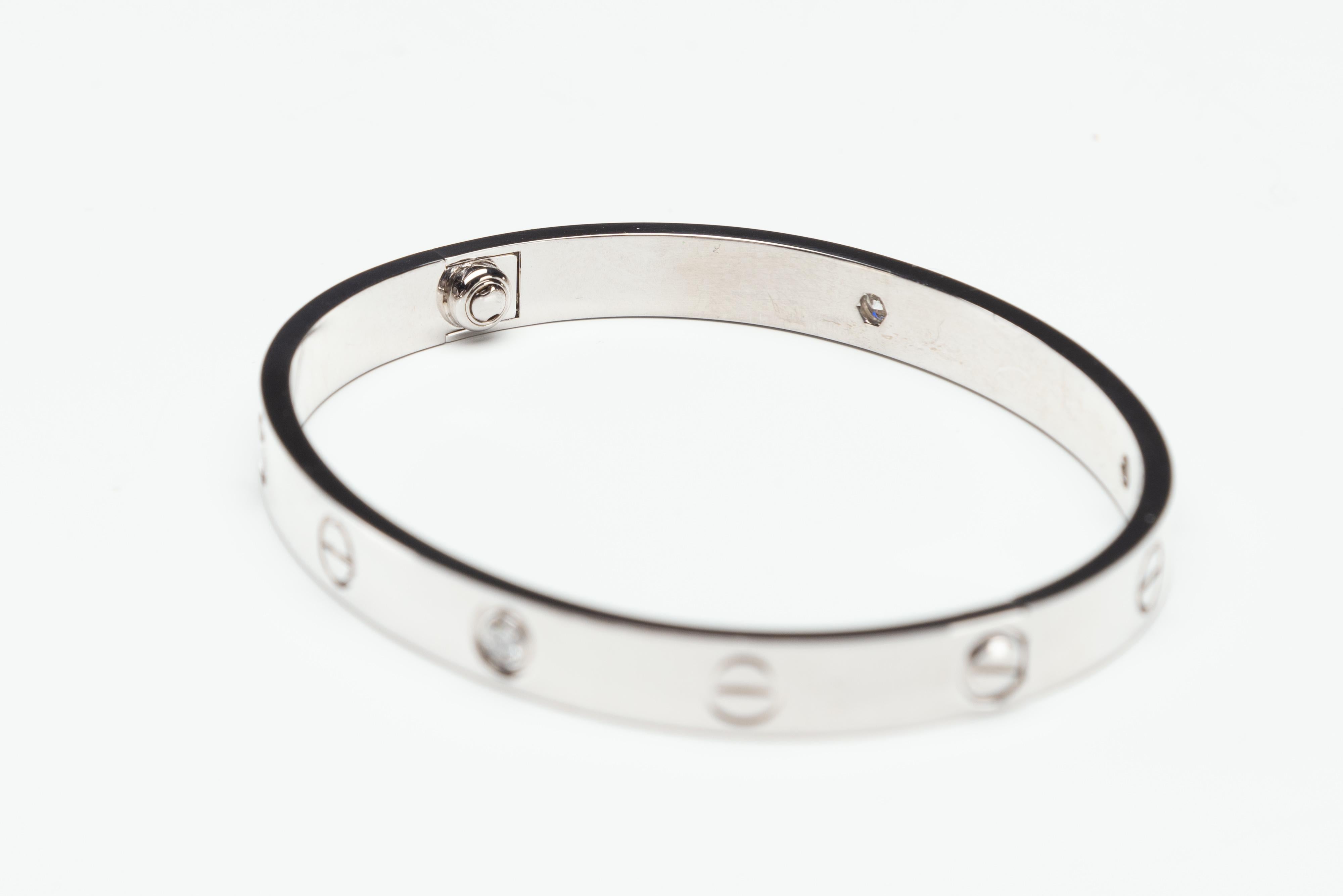 Cartier Love Bracelet 4 Diamonds White Gold Size 17 4