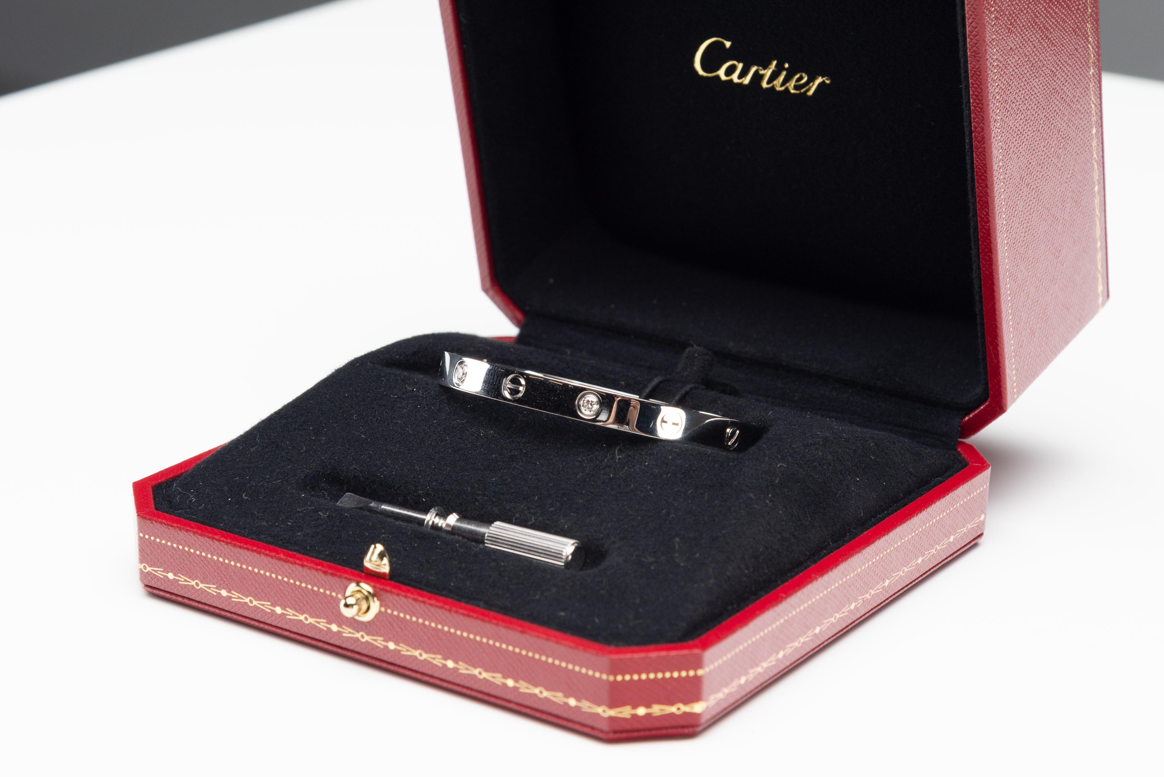 Cartier Love Bracelet 4 Diamonds White Gold Size 17 5