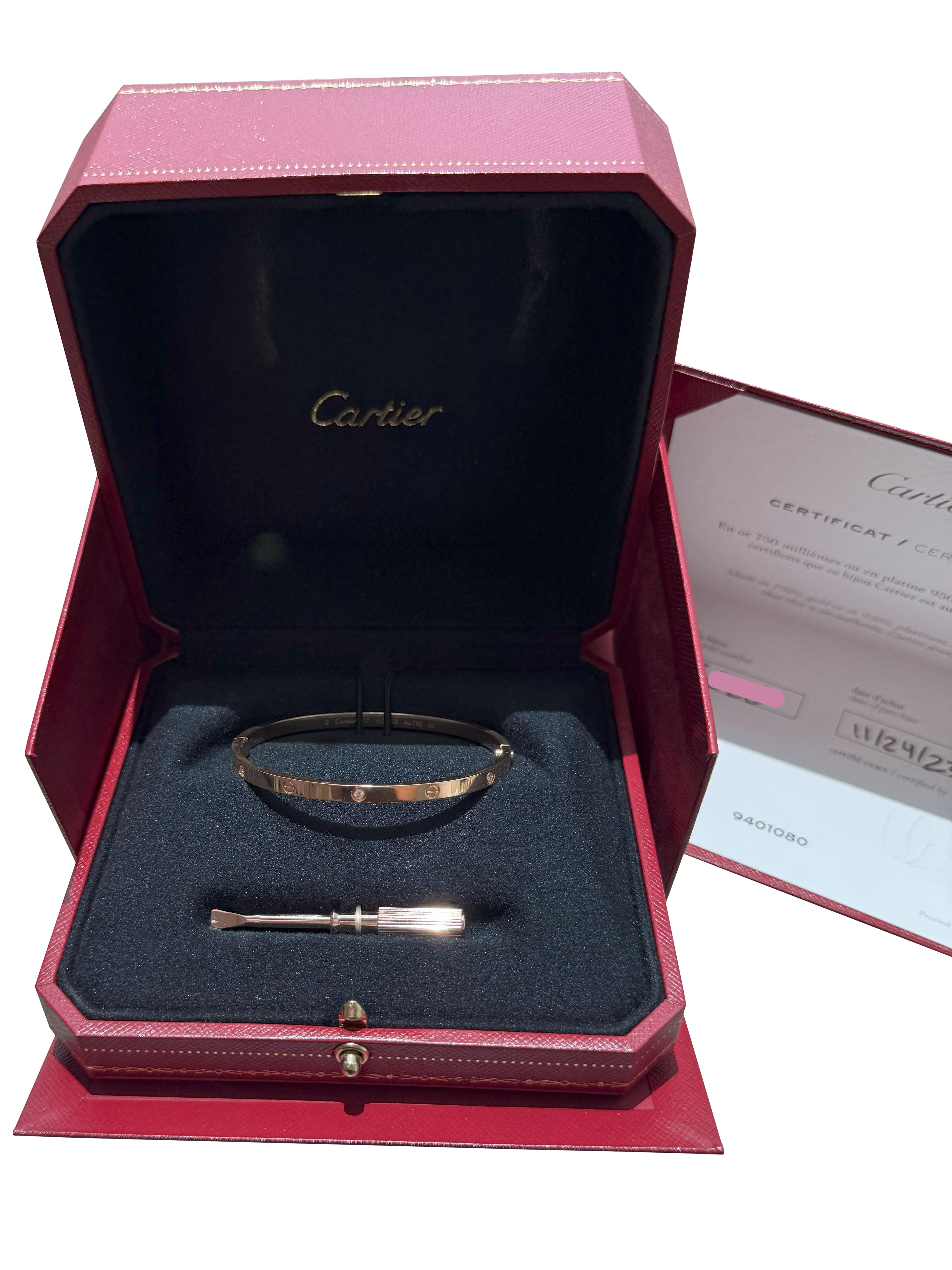 Modernista Cartier Bracciale dell'Amore 6 Diamanti Modello Piccolo Chiusura a vite singola Oro Rosa 18K in vendita