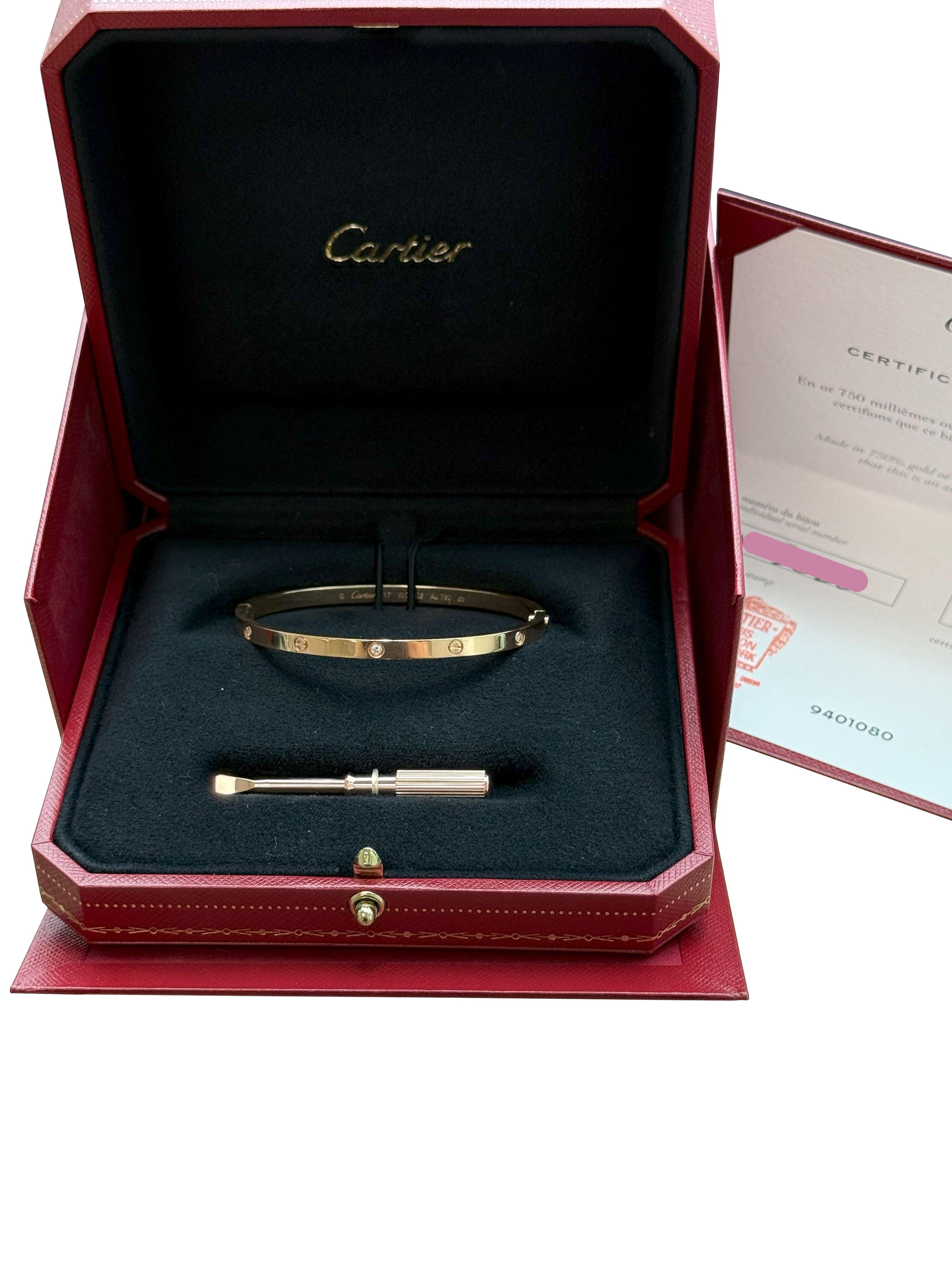 Taglio rotondo Cartier Bracciale dell'Amore 6 Diamanti Modello Piccolo Chiusura a vite singola Oro Rosa 18K in vendita