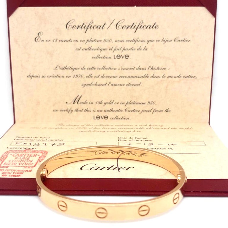 Cartier LOVE Bracelet jonc vintage en or rose 18 carats taille 17 avec  tournevis En vente sur 1stDibs | bracelet cartier tournevis, vintage cartier  bracelet, bracelet cartier avec tournevis