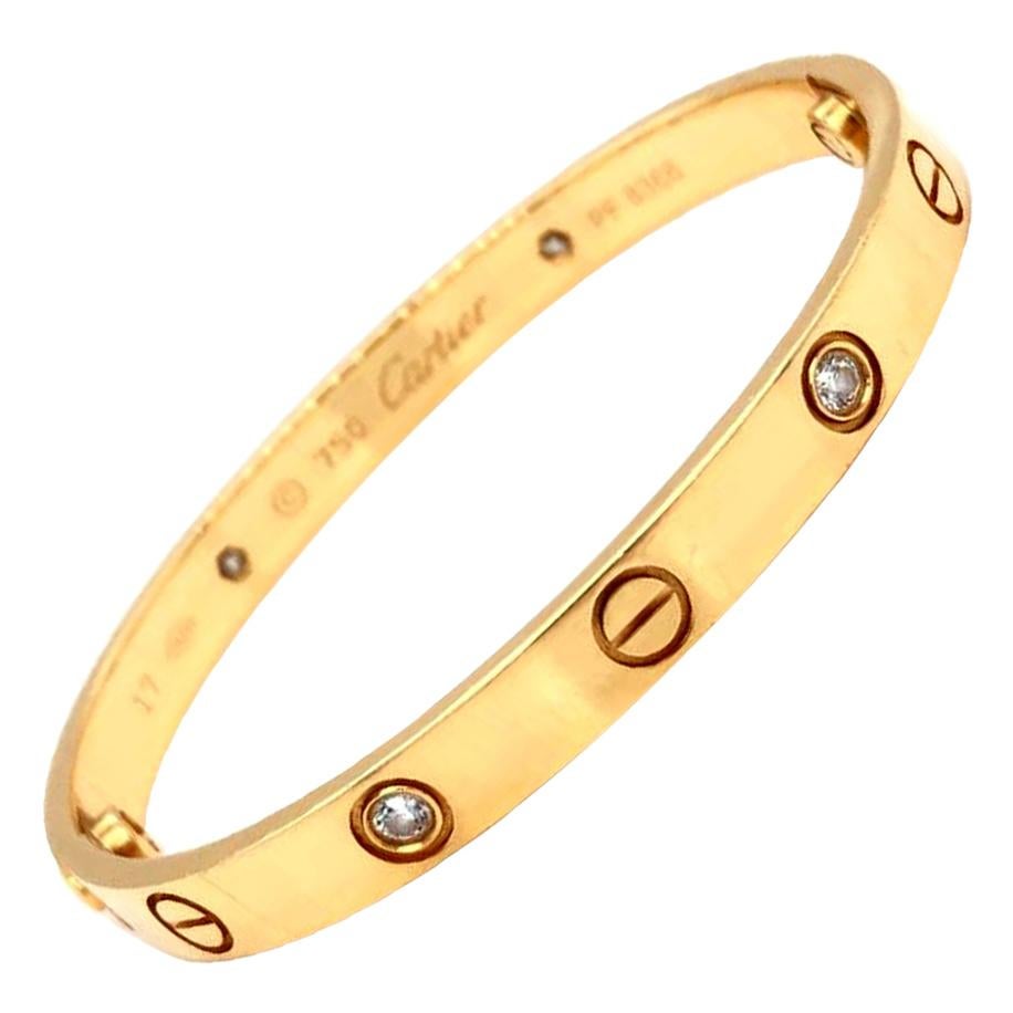 Cartier LOVE Bracelet 18K Yellow Gold 4 Brilliant Cut Diamonds with Screwdriver