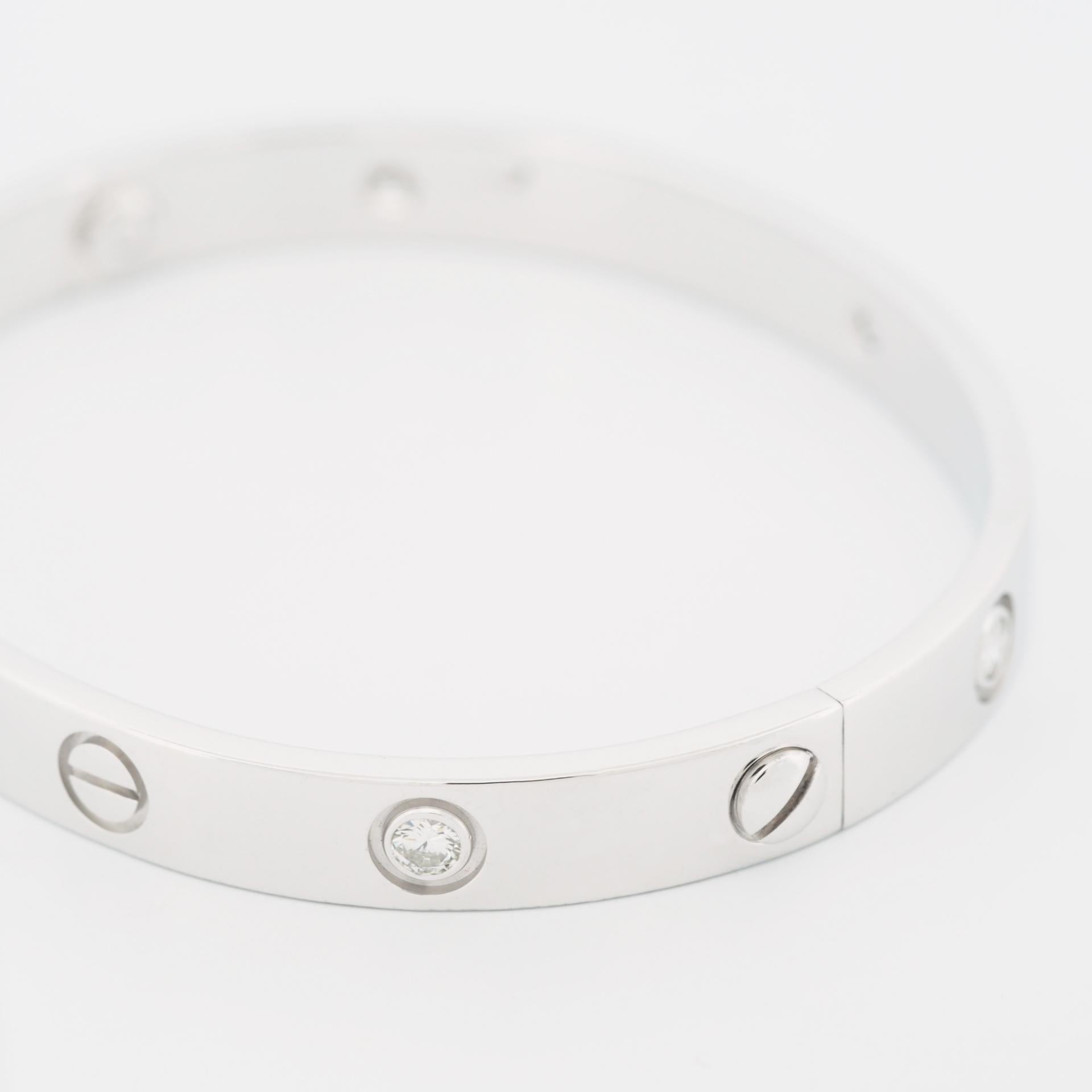 Cartier Love Armreif Armband 6 Diamanten Weißgold 16 mit Papieren im Angebot 1