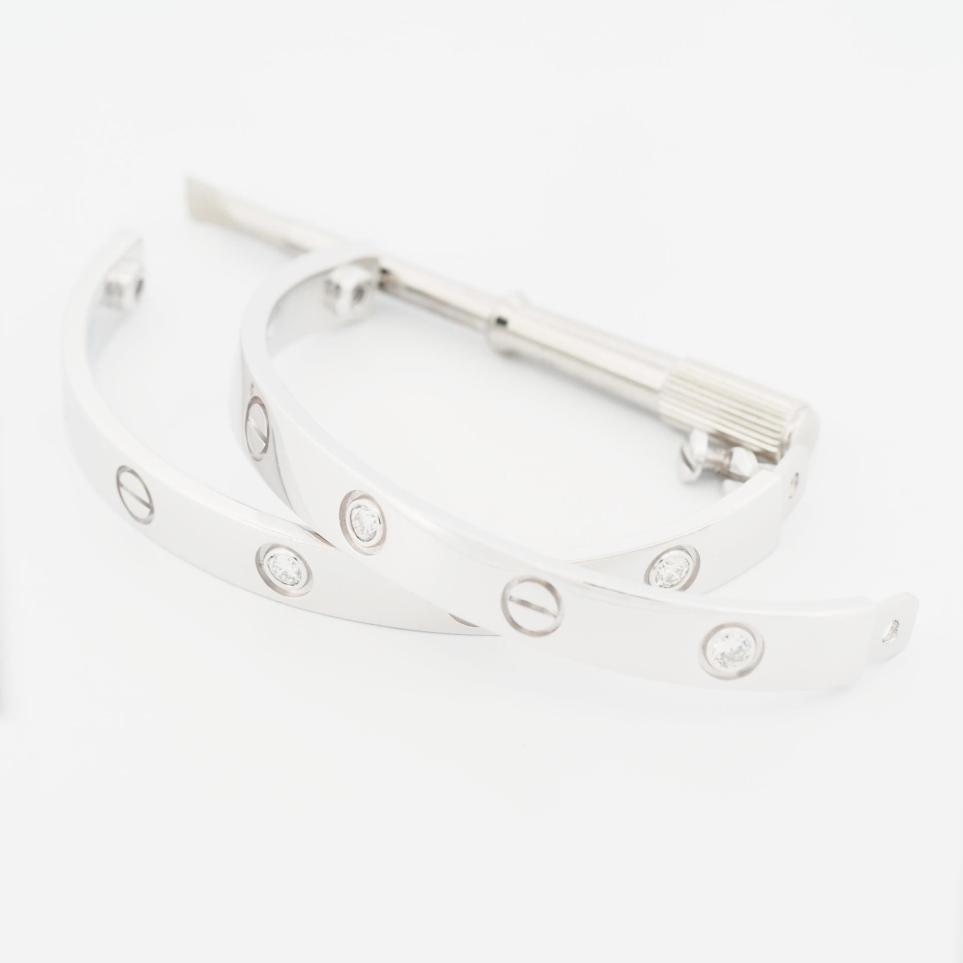 Cartier Love Armreif Armband 6 Diamanten Weißgold 16 mit Papieren im Angebot 2