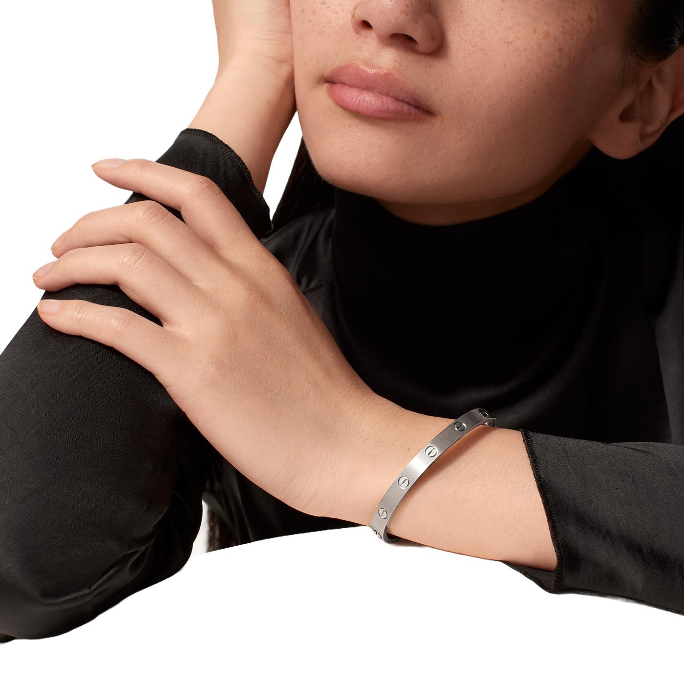 Cartier Love Bracelet Bangle Classic Model White Gold Brushed Finish Size 20 For Sale 5