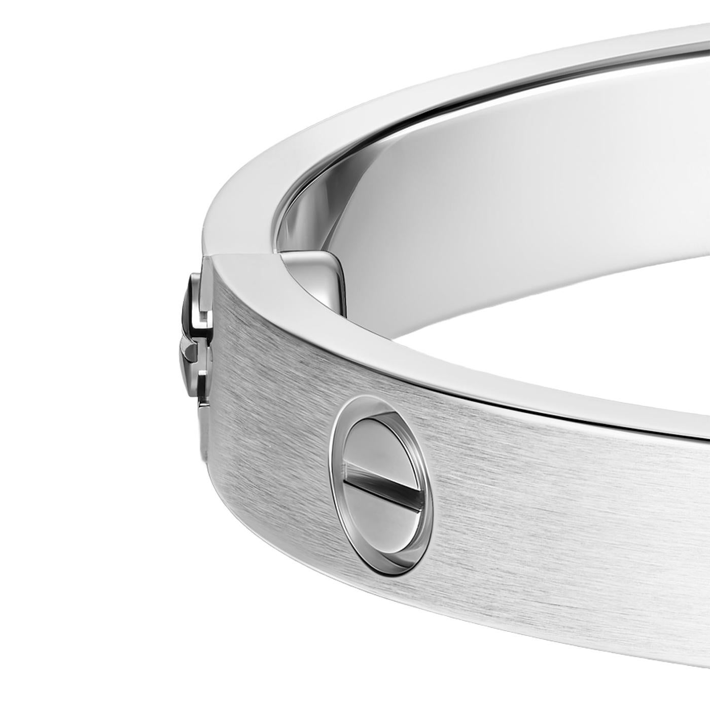 Cartier Love Bracelet Bangle Classic Model White Gold Brushed Finish Size 20 In Excellent Condition For Sale In Aventura, FL