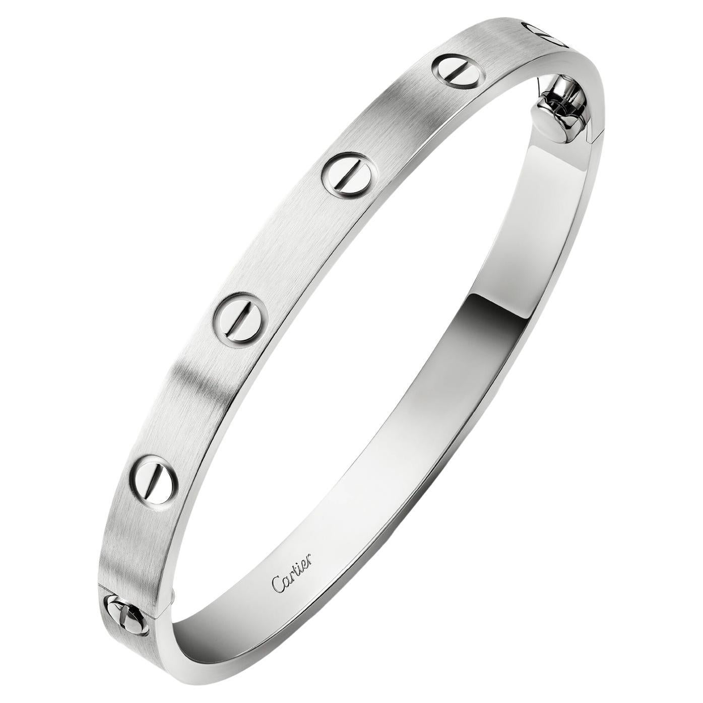 Cartier Love Bracelet Bangle Modèle Classic Or Blanc Finition Brossée Taille 20