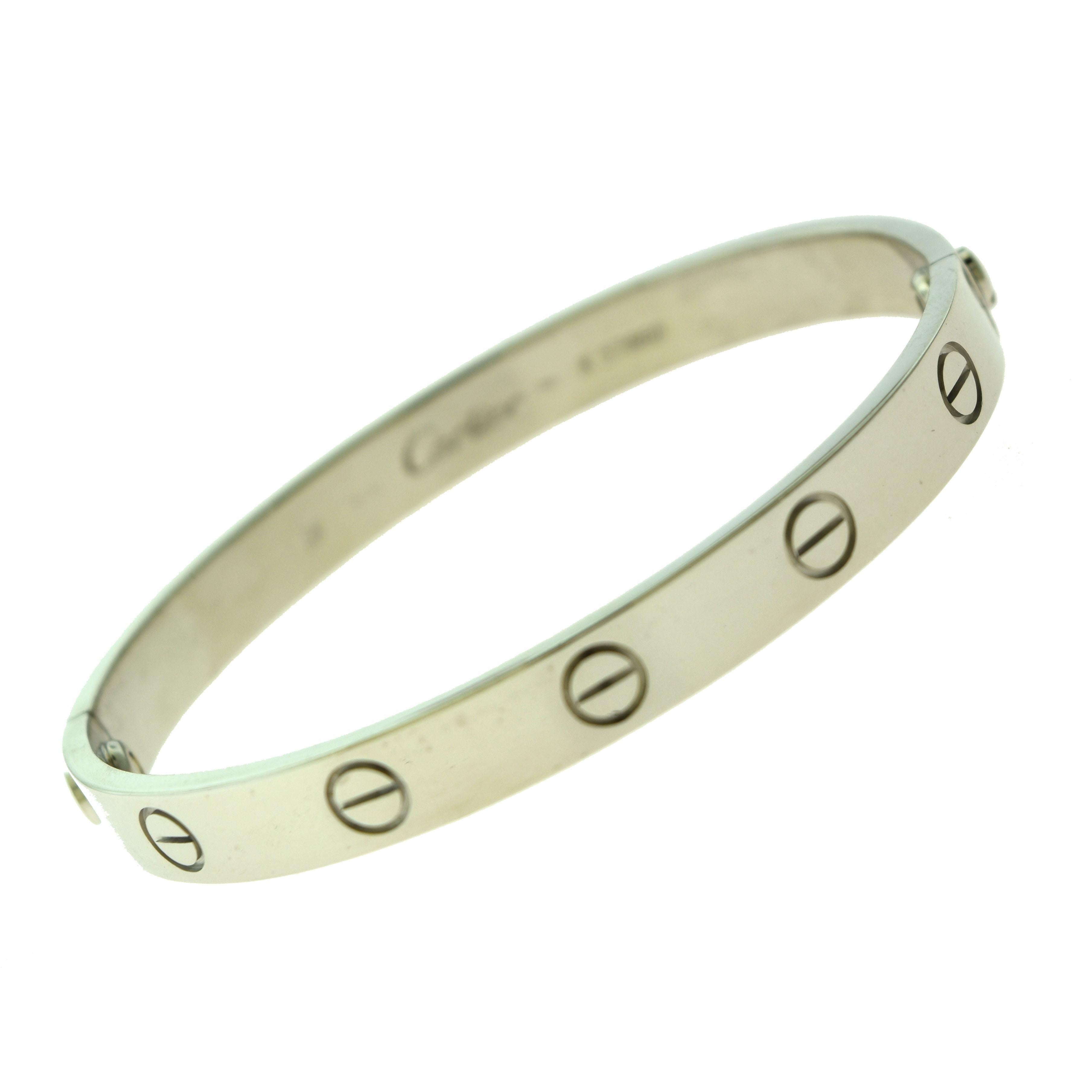 Women's or Men's Cartier Love Bracelet Bangle in 18 Karat White Gold