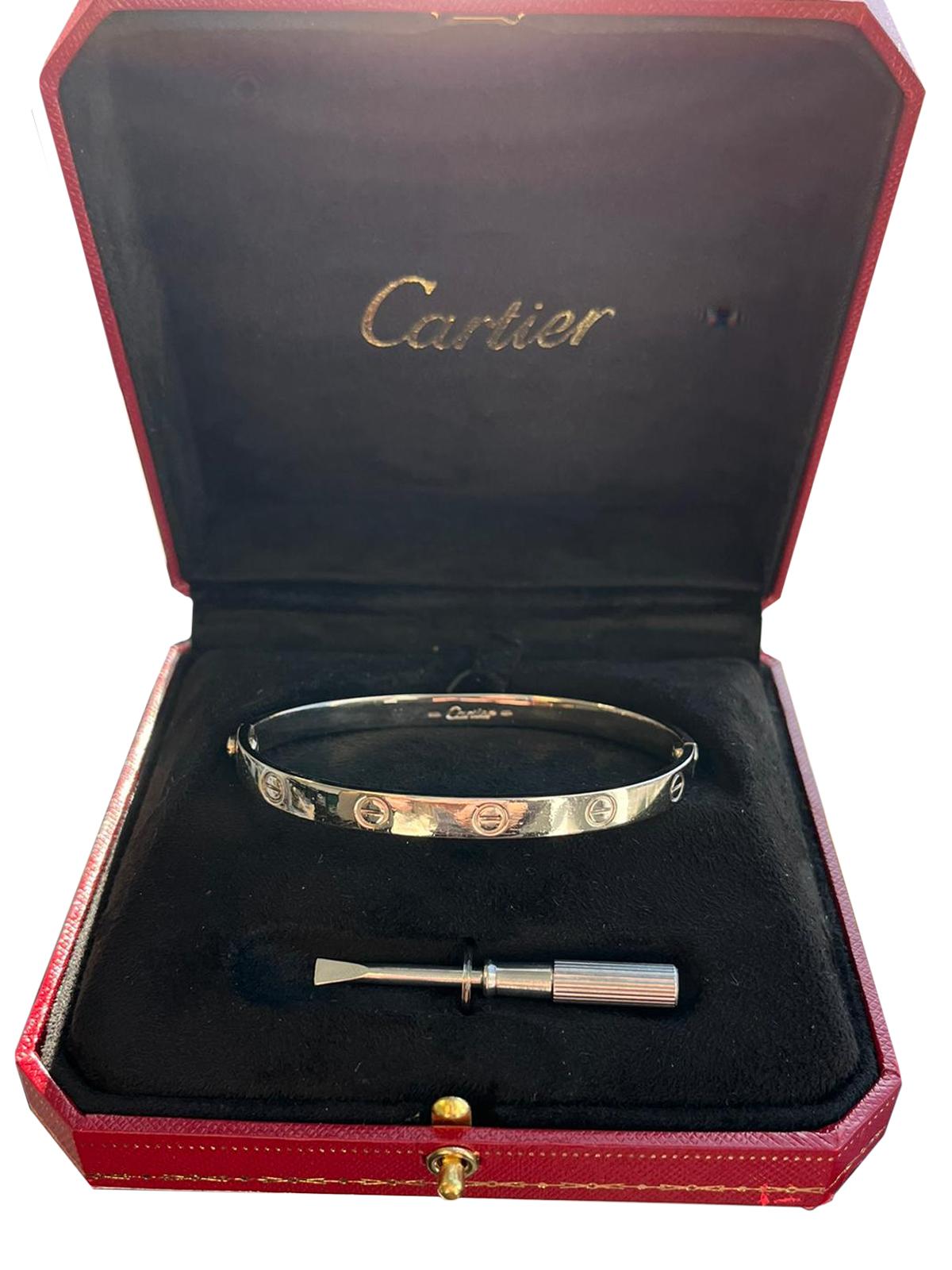 Cartier Love Bracelet Bangle with Screwdriver 19 Size 18K White Gold For Sale 2