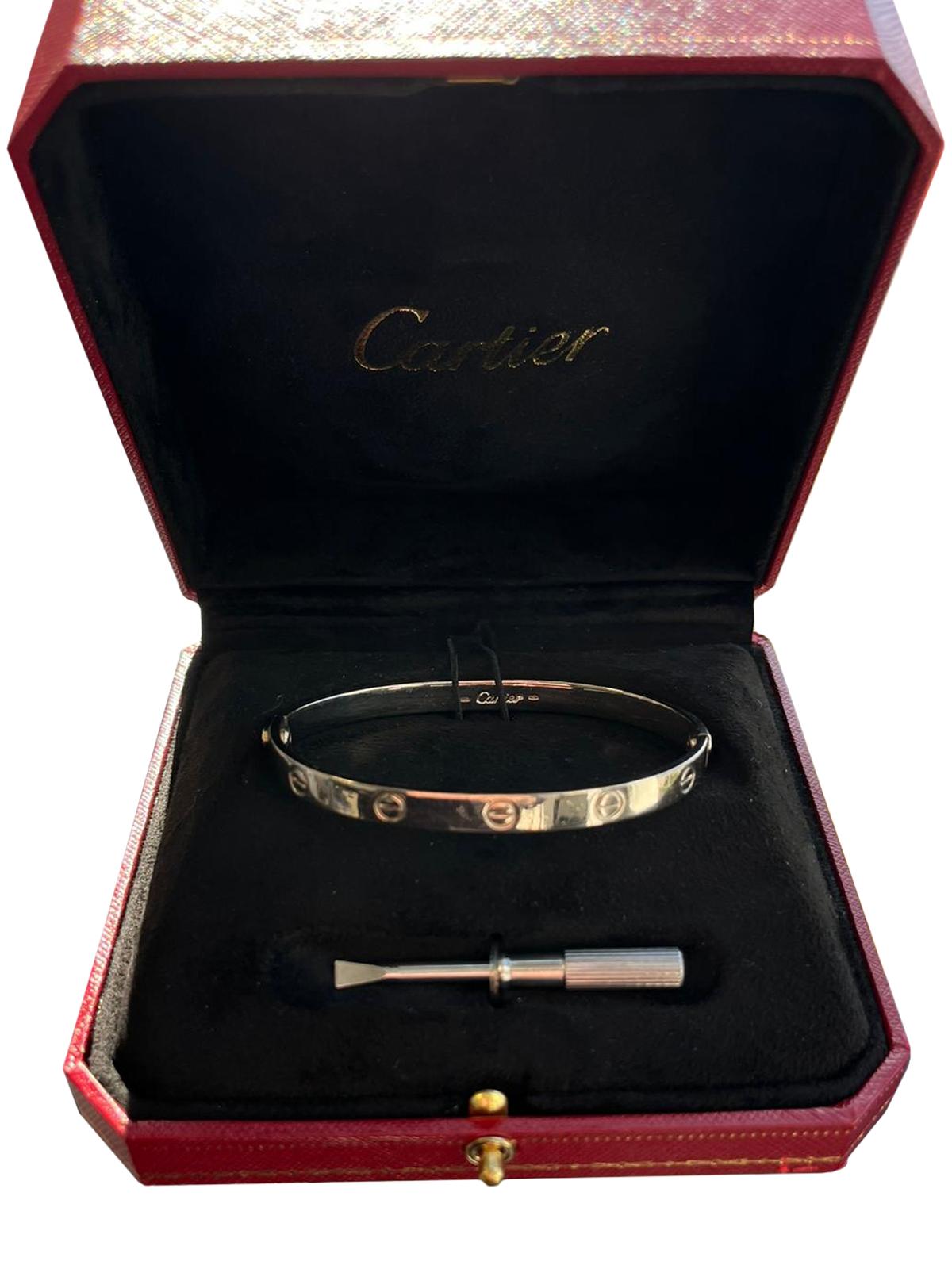 Cartier Love Bracelet Bangle with Screwdriver 19 Size 18K White Gold For Sale 4