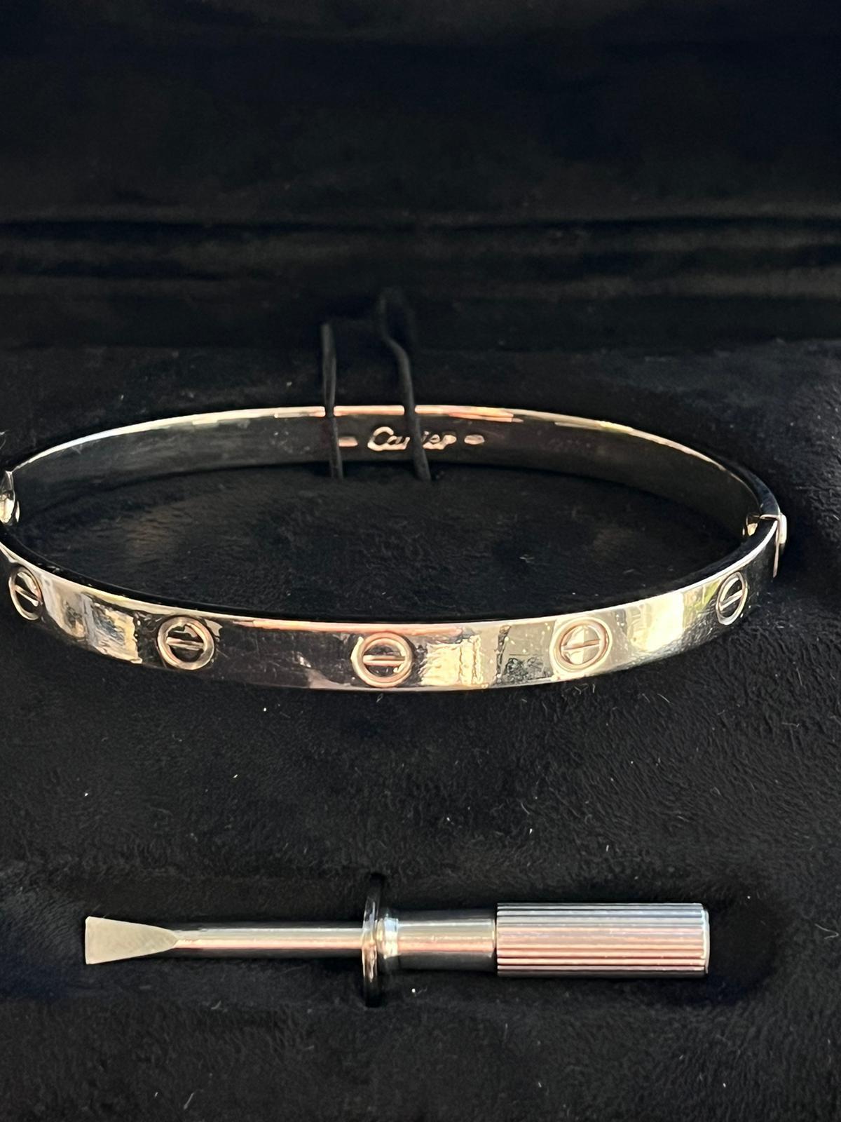 Cartier Love Bracelet Bangle with Screwdriver 19 Size 18K White Gold For Sale 7