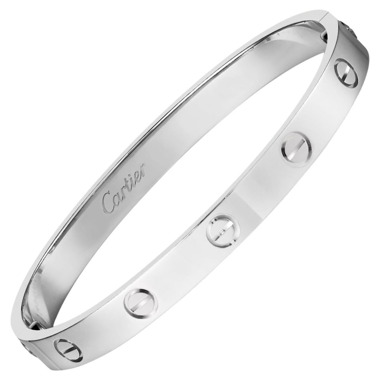 Cartier Love Bracelet Bangle with Screwdriver 19 Size 18K White Gold For Sale