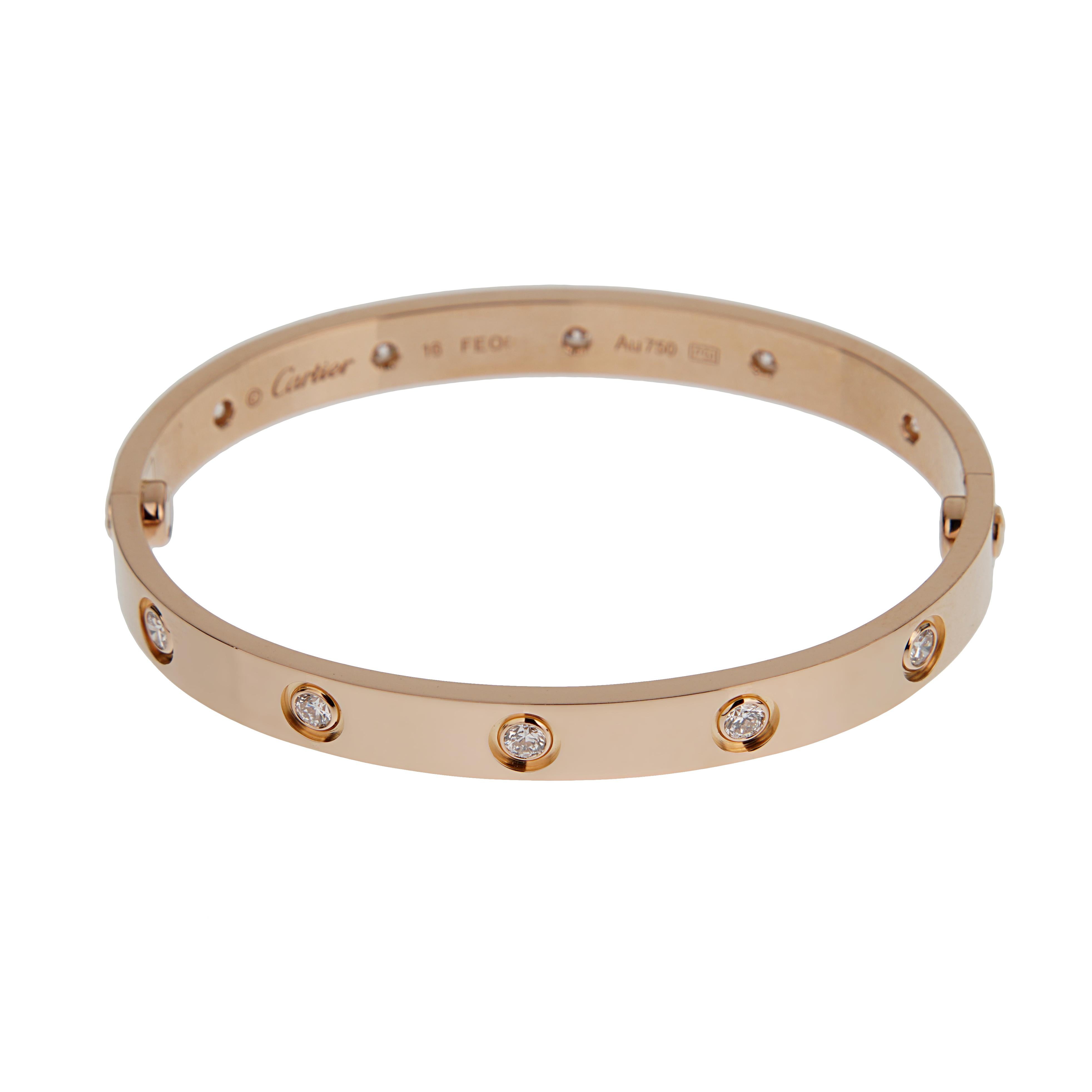 Cartier Bracciale dell'Amore Classico 10 Diamanti 18 Oro Rosa Sz 16 In condizioni ottime in vendita a Feasterville, PA