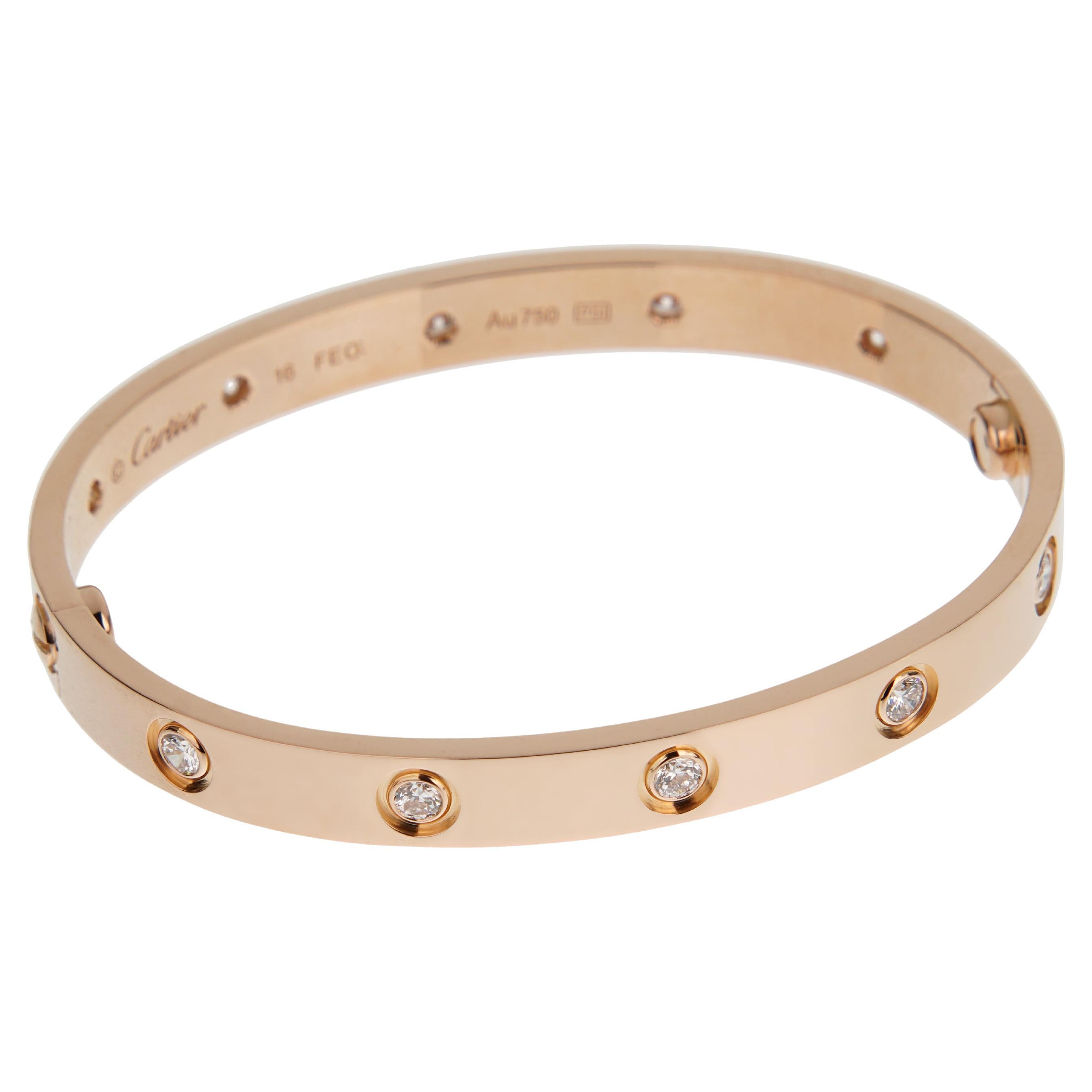 Cartier Bracciale dell'Amore Classico 10 Diamanti 18 Oro Rosa Sz 16