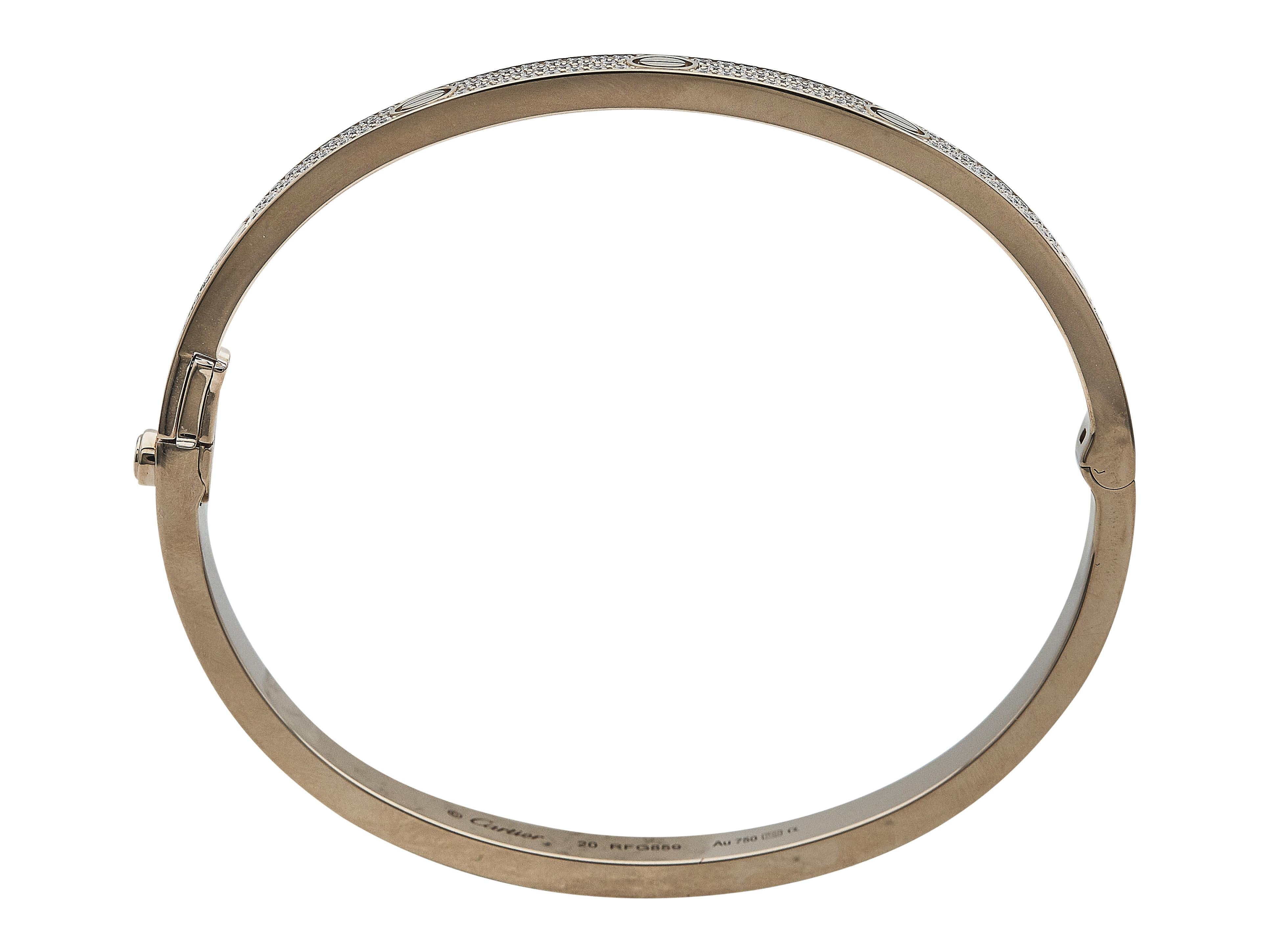Pulsera Cartier Love Modelo Clásico Oro Rosa 18K Pavé Talla 20 Corte redondo en venta