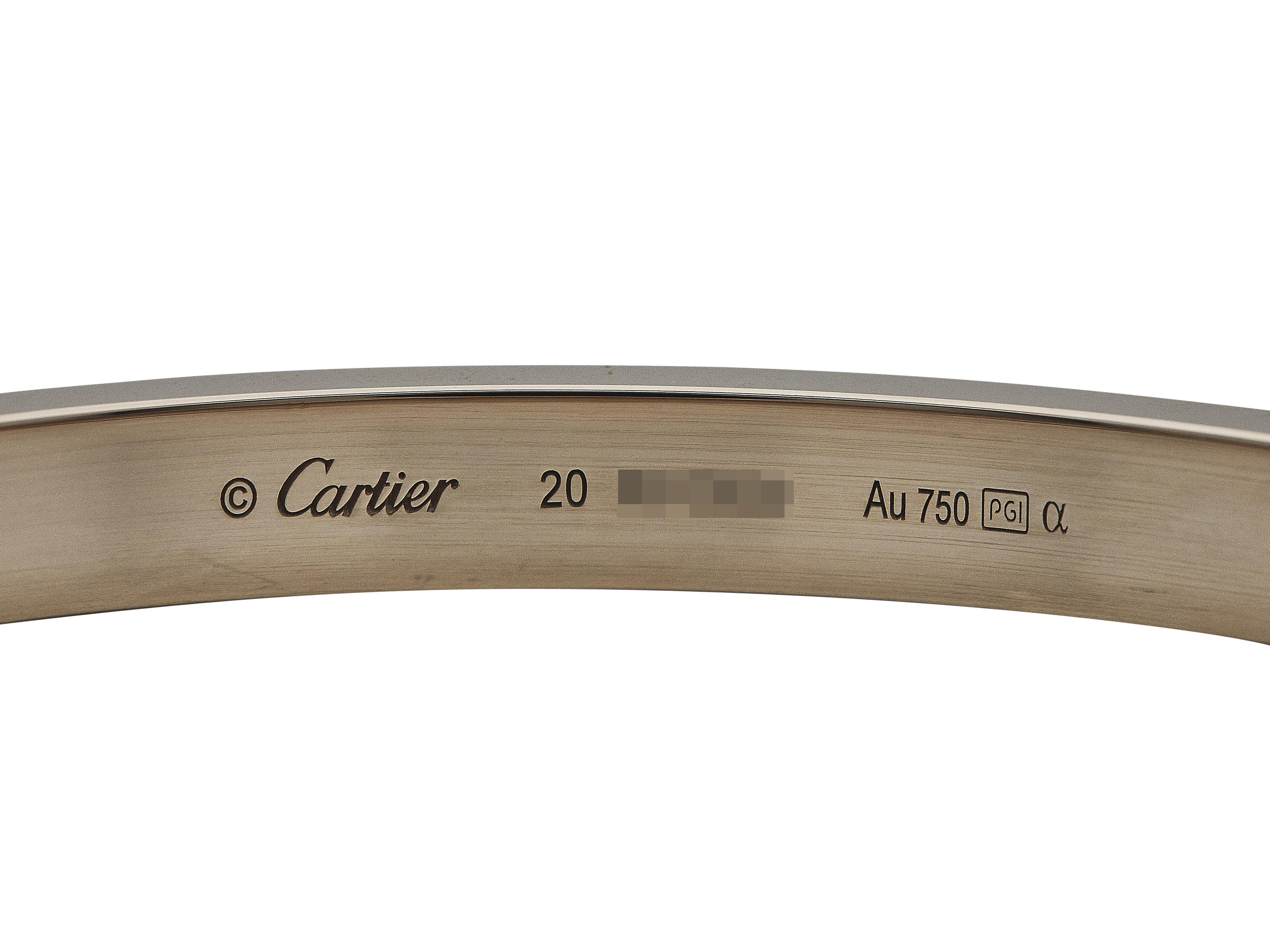 Pulsera Cartier Love Modelo Clásico Oro Rosa 18K Pavé Talla 20 en Excelente estado para la venta en New York, NY
