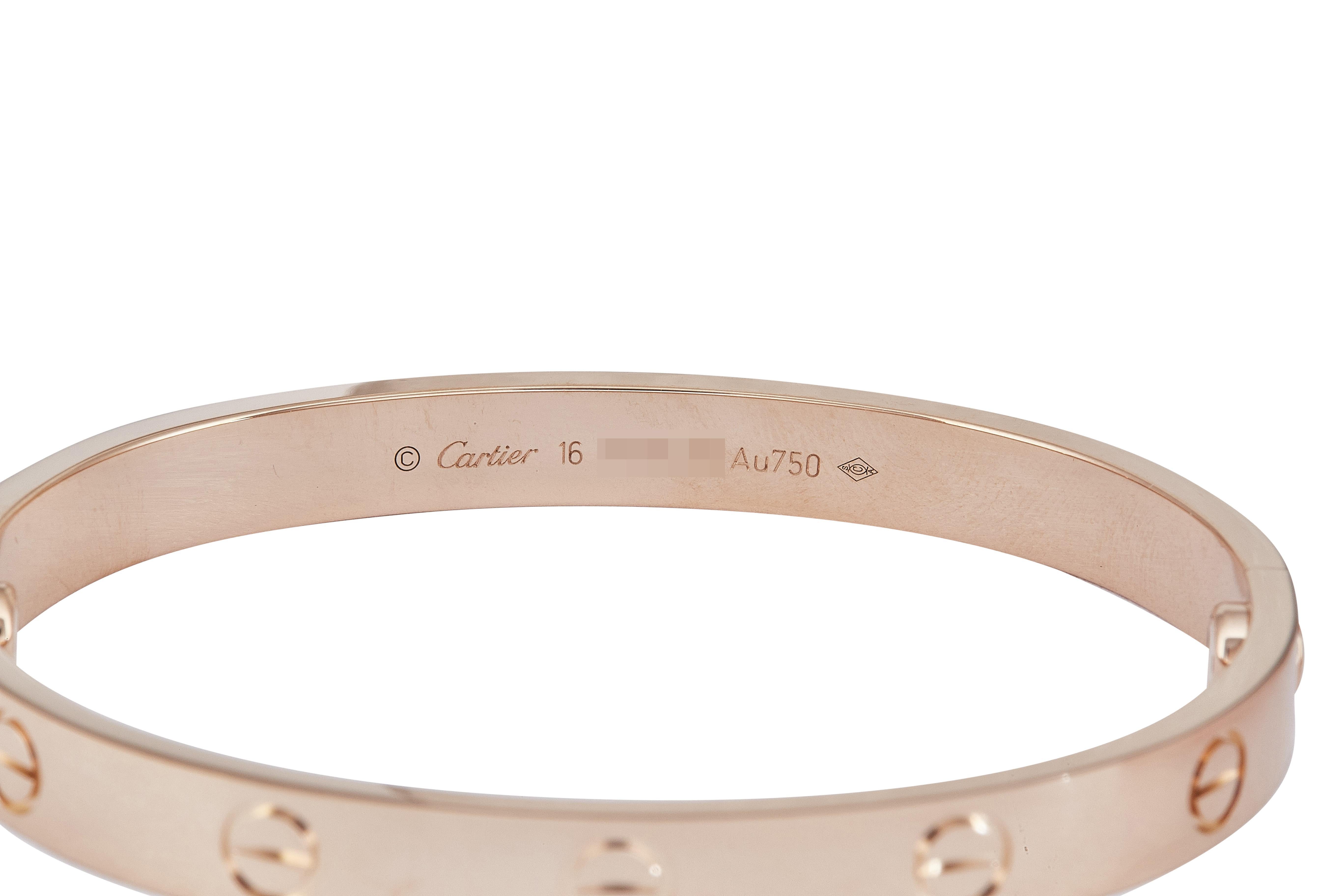 Pulsera Cartier Love Modelo Clásico Oro Rosa 18K Talla 16 Contemporáneo en venta