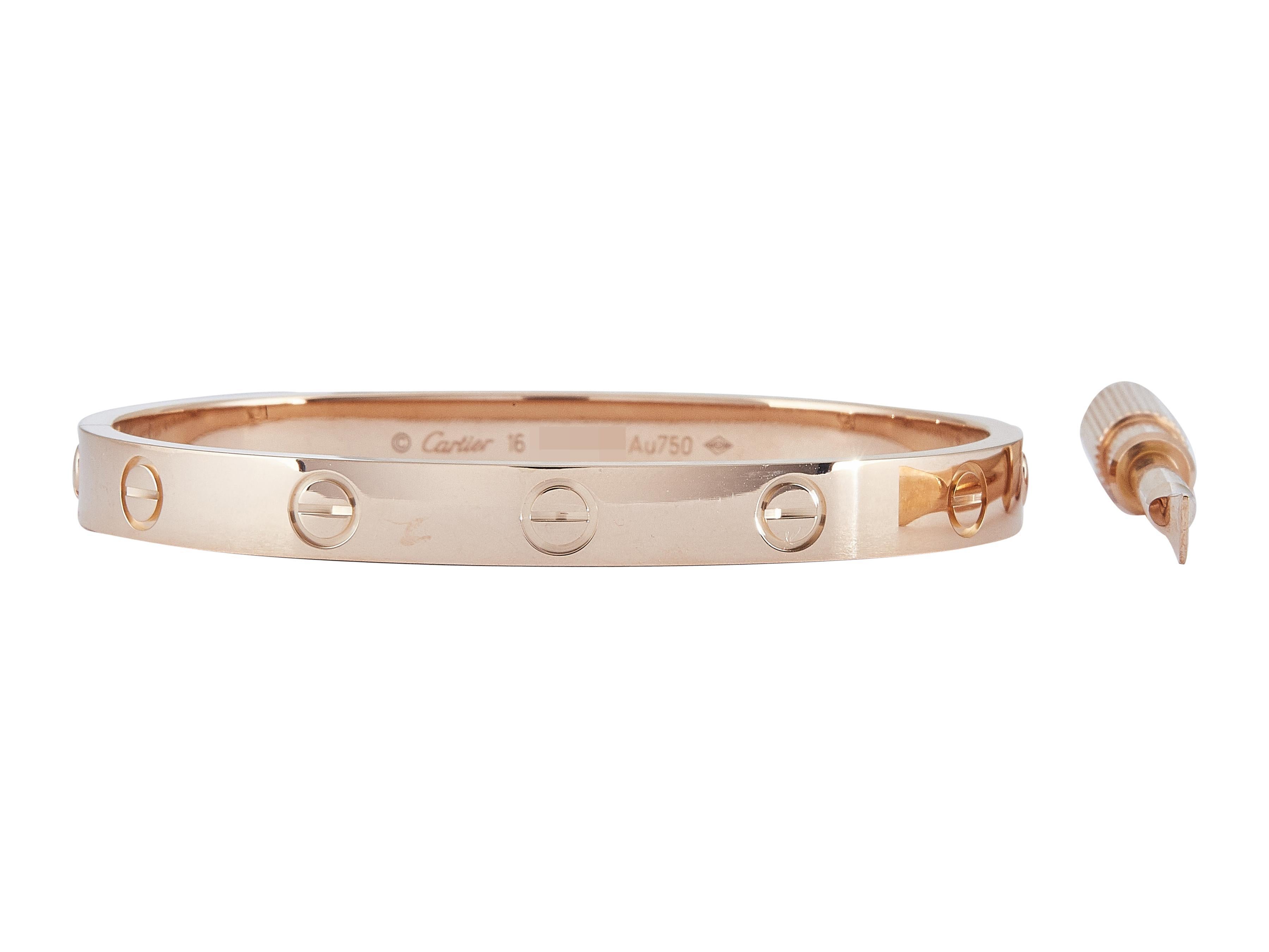 Pulsera Cartier Love Modelo Clásico Oro Rosa 18K Talla 16 en Excelente estado para la venta en New York, NY